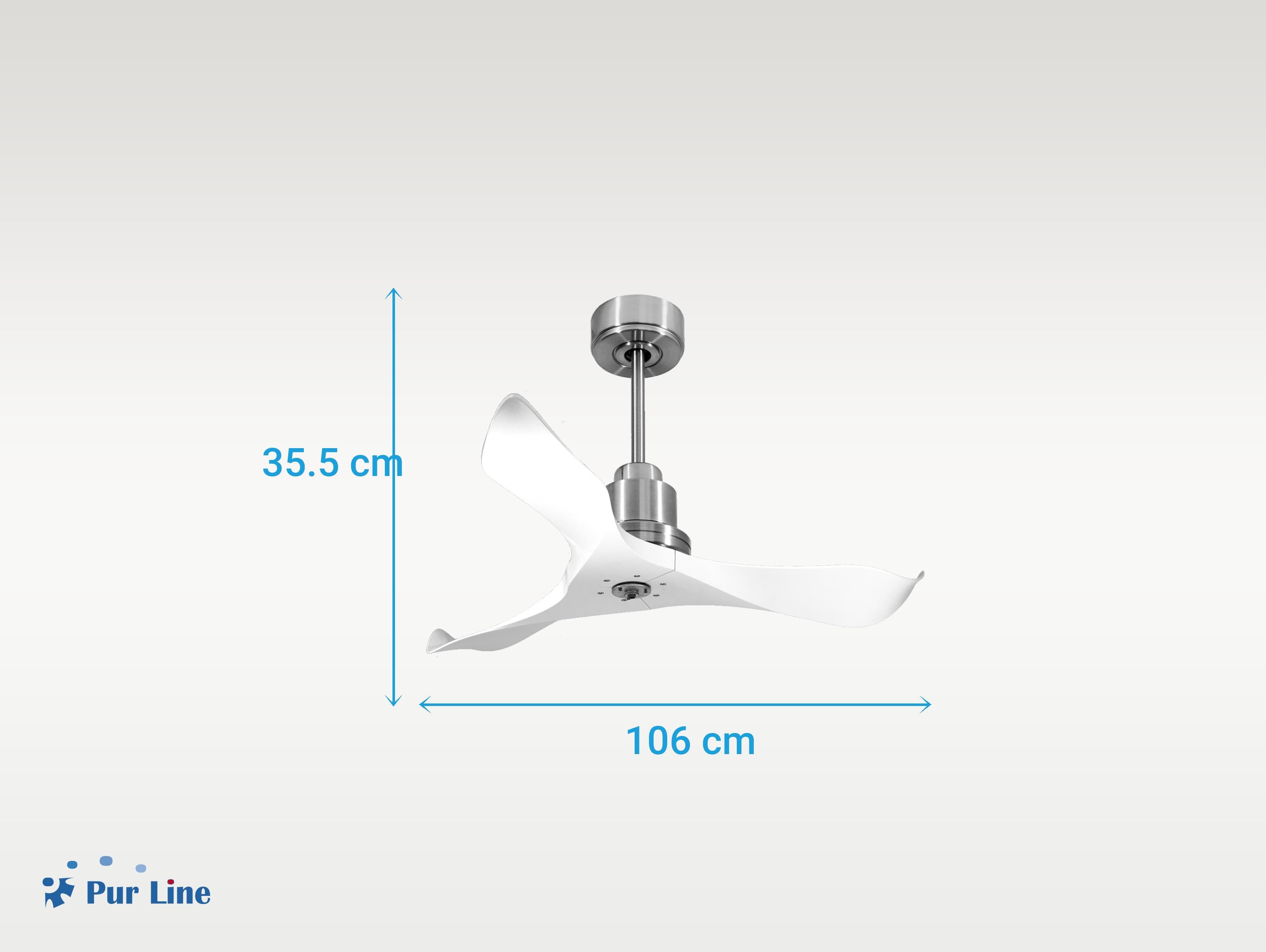 Ventilatore da soffitto Reversibile Termostato Dimmabile Wifi Motore CC Tetti inclinati Telecomando Luce a tre toni Adattatore 2/3 lame Hypersilence Memoria