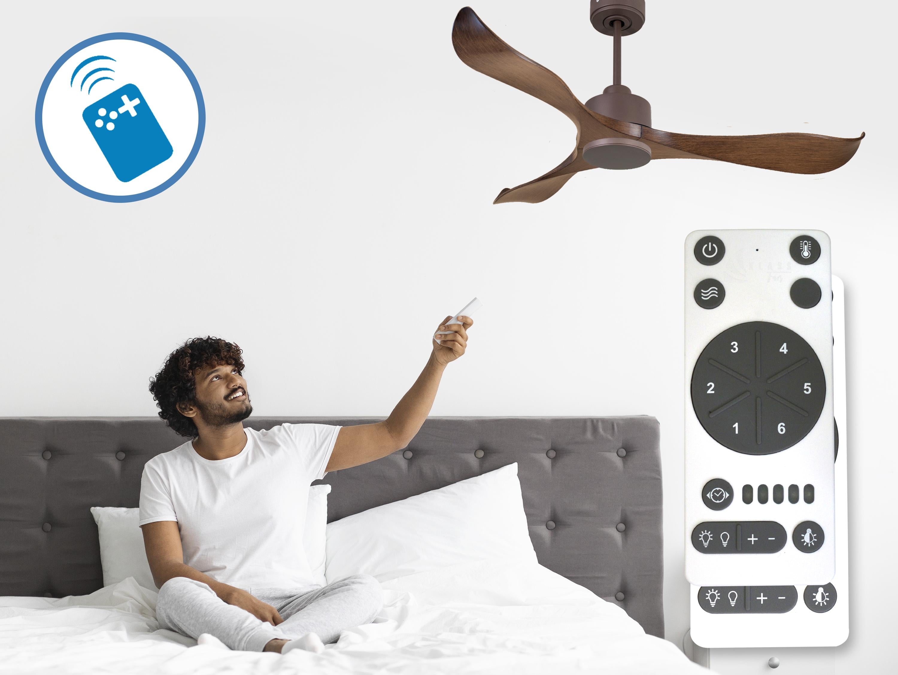Ventilatore da soffitto Reversibile Termostato Wifi Motore CC Tetti inclinati Telecomando Adattatore 2/3 lame Hypersilence Memoria
