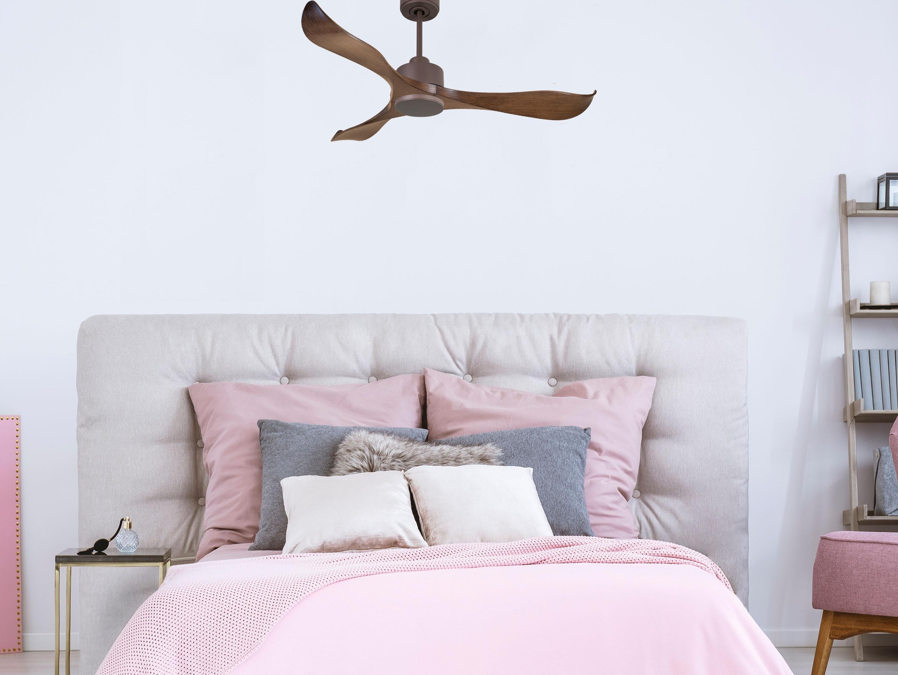 Ventilatore da soffitto Reversibile Termostato Wifi Motore CC Tetti inclinati Telecomando Adattatore 2/3 lame Hypersilence Memoria