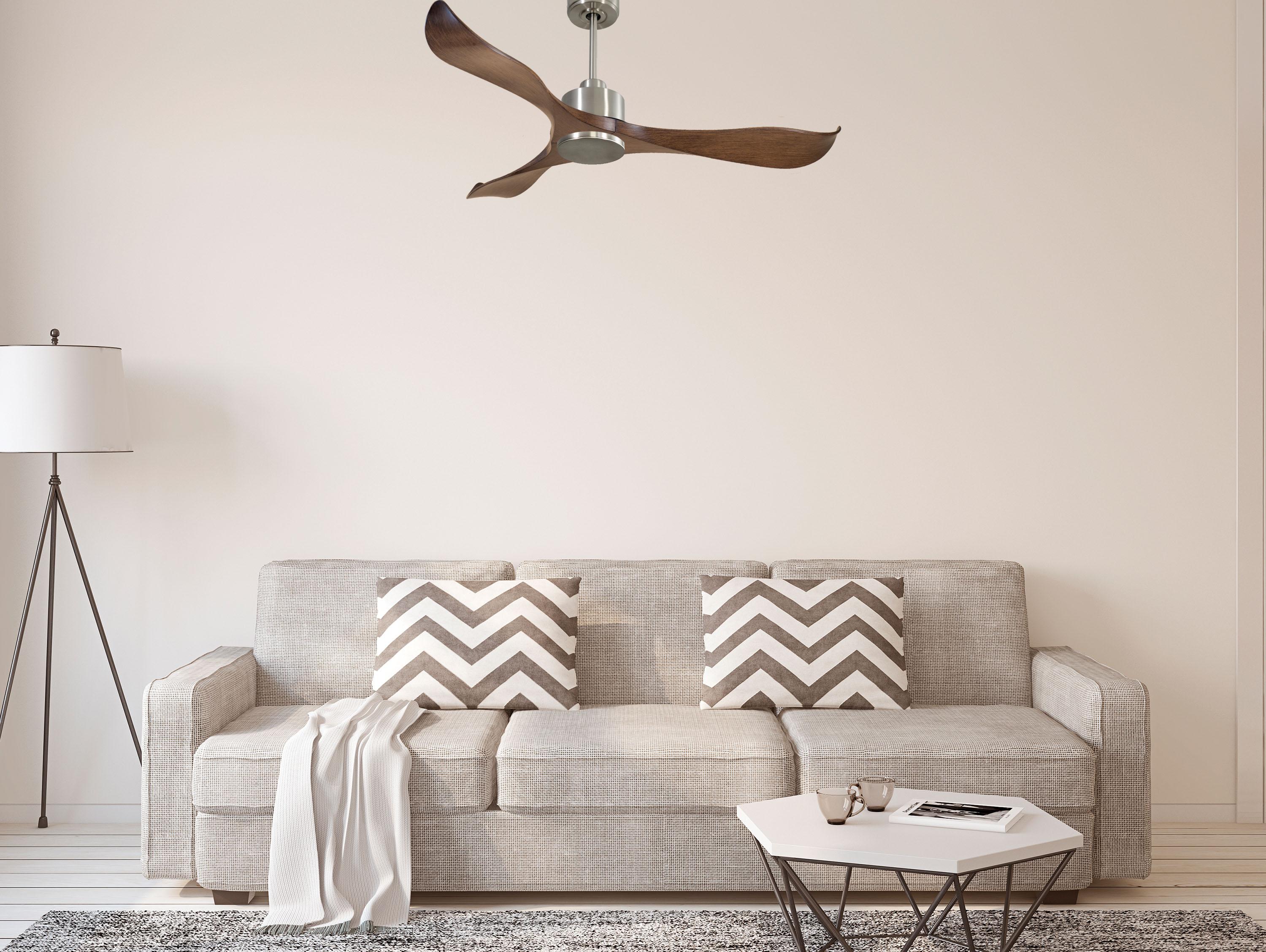 Ventilatore da soffitto Reversibile Termostato Wifi Motore CC Tetti inclinati Telecomando Adattatore 2/3 lame Hypersilence Memoria