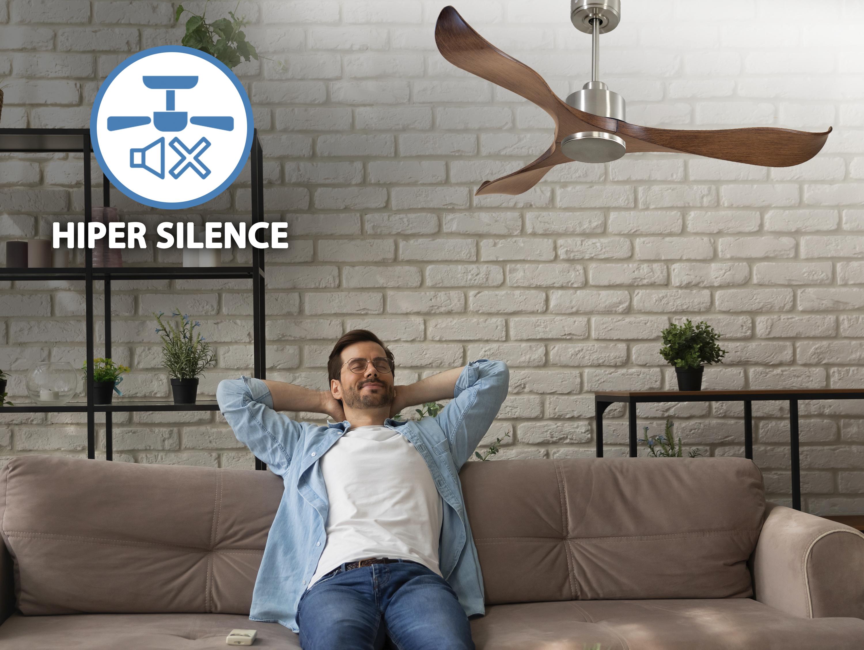 Ventilatore da soffitto Reversibile Termostato Wifi Motore CC Tetti inclinati Telecomando Adattatore 2/3 lame Hypersilence Memoria