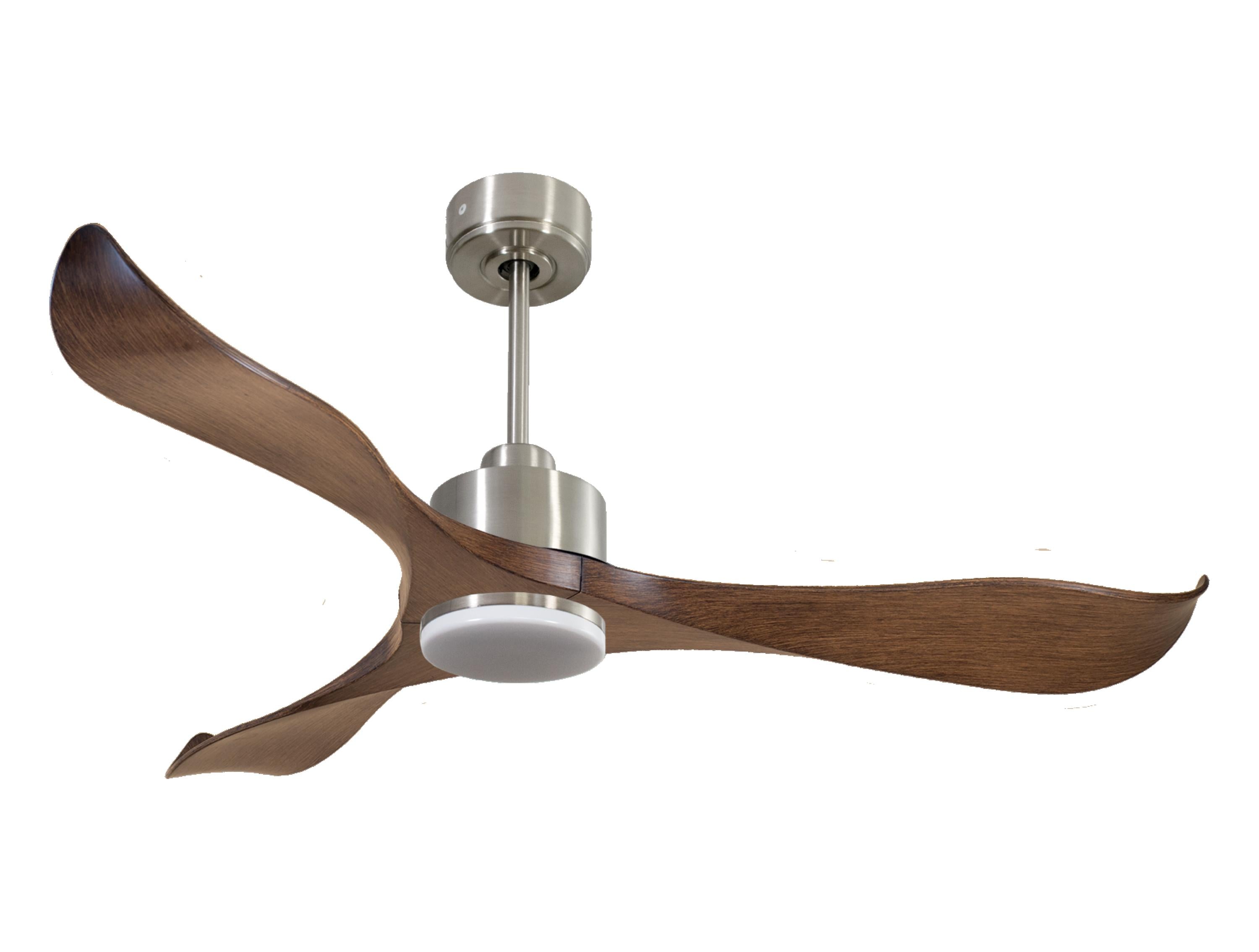 Ventilatore da soffitto Reversibile Termostato Dimmabile Wifi Motore CC Tetti inclinati Telecomando Luce a tre toni Adattatore 2/3 lame Hypersilence Memoria