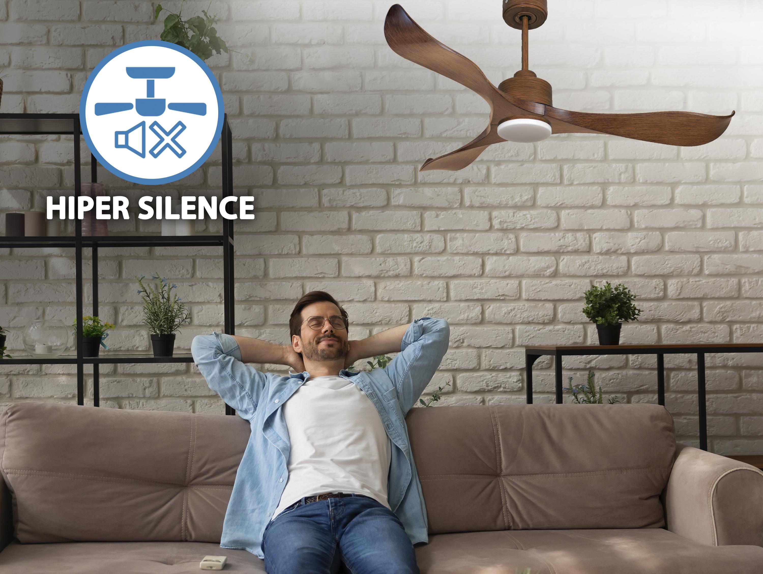 Ventilatore da soffitto Reversibile Termostato Dimmabile Wifi Motore CC Tetti inclinati Telecomando Luce a tre toni Adattatore 2/3 lame Hypersilence Memoria