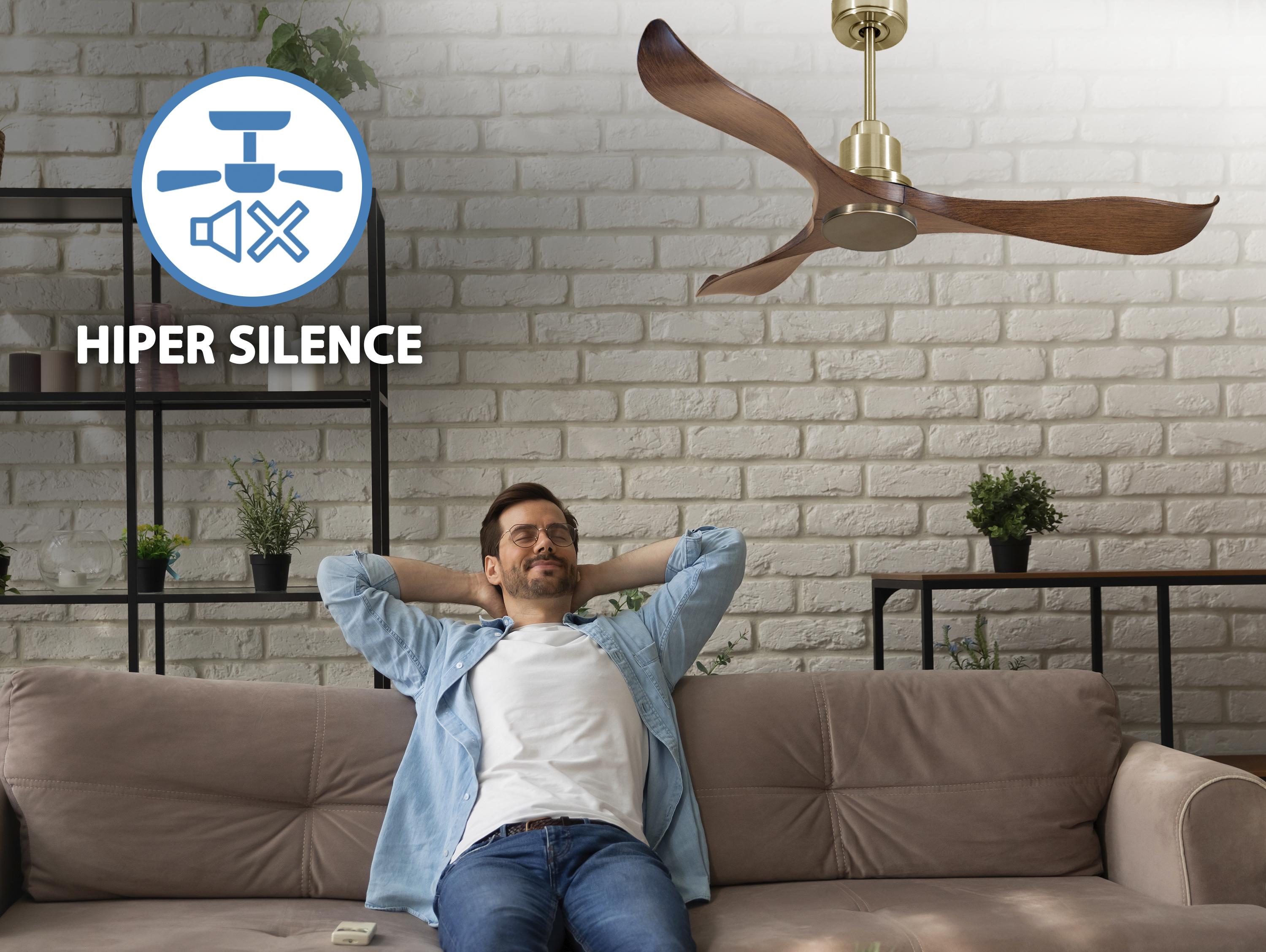 Ventilatore da soffitto Reversibile Termostato Wifi Motore CC Tetti inclinati Telecomando Adattatore 2/3 lame Hypersilence Memoria