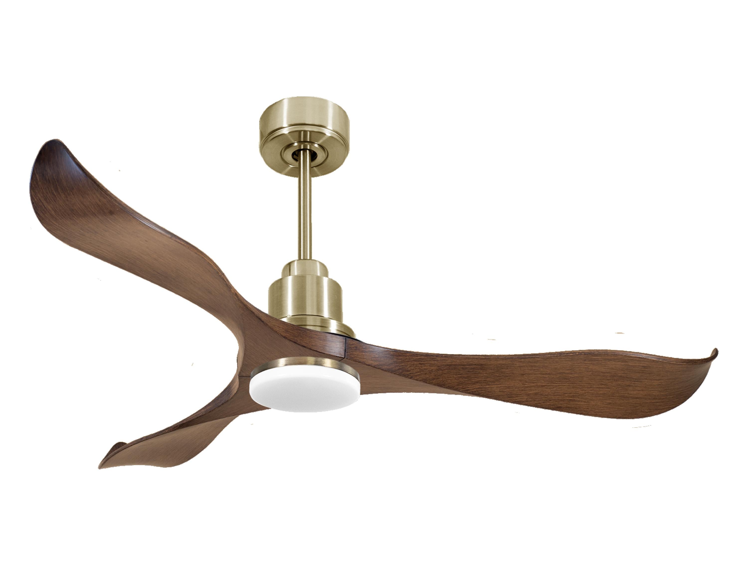 Ventilatore da soffitto Reversibile Termostato Dimmabile Wifi Motore CC Tetti inclinati Telecomando Luce a tre toni Adattatore 2/3 lame Hypersilence Memoria
