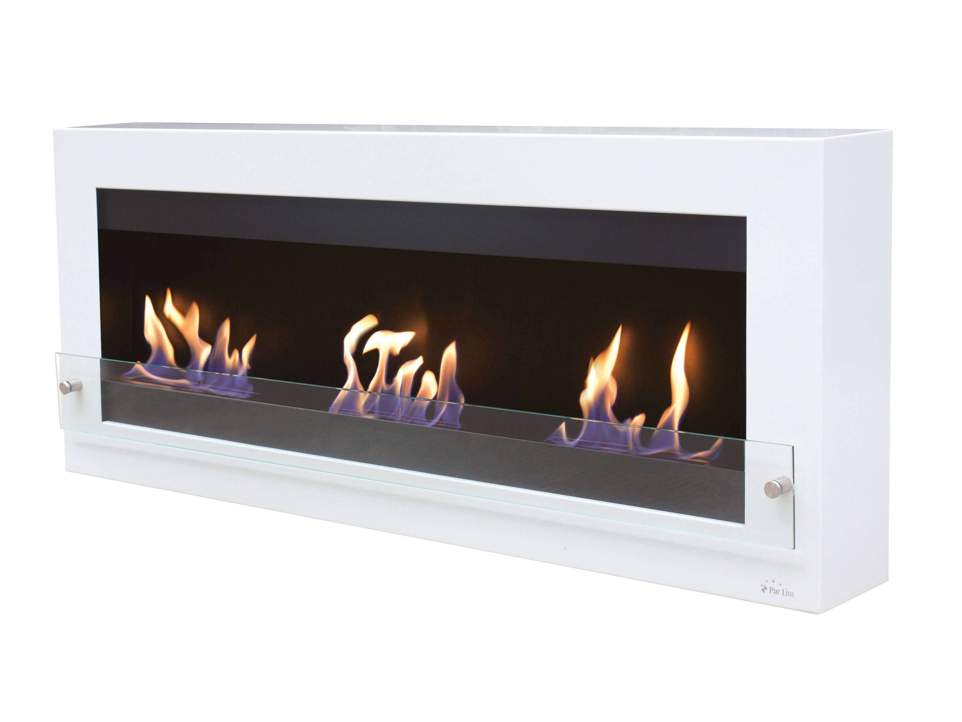 Camino a etanolo da parete bianco con 3 fiamme