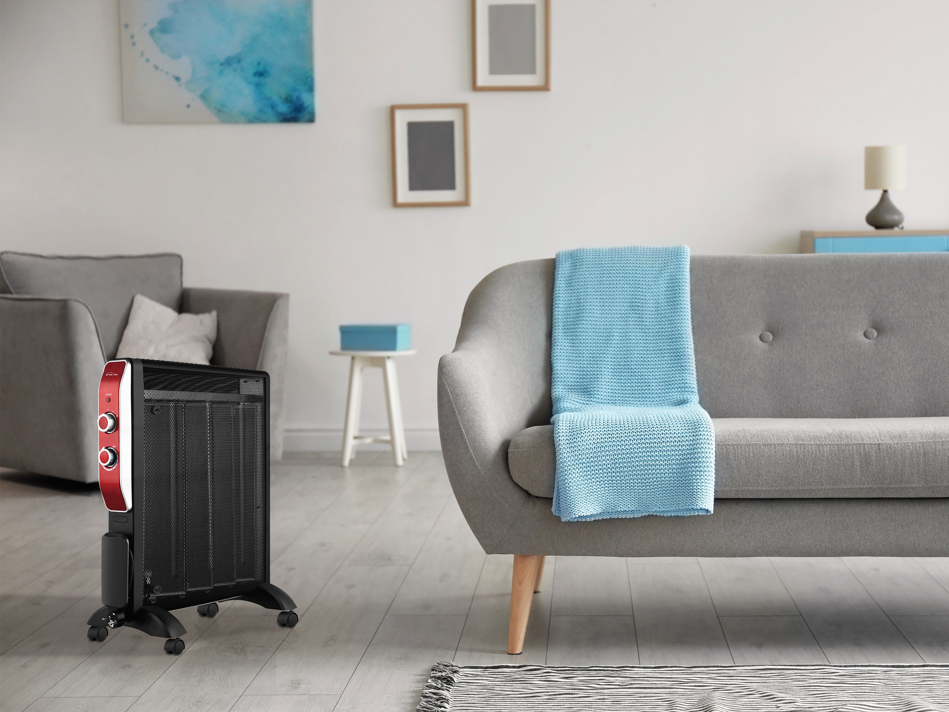 Stufa elettrica portatile colore bianco, pannelli radianti in mica, riscaldamento rapido a basso consumo 2000 W con termostato
