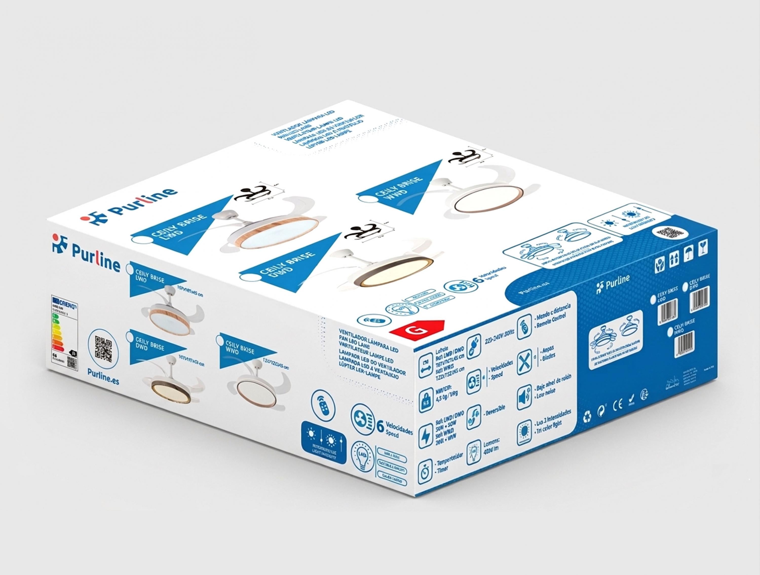 Ventilatore a soffitto retrattile con luce, diametro 122 cm, colore bianco e legno