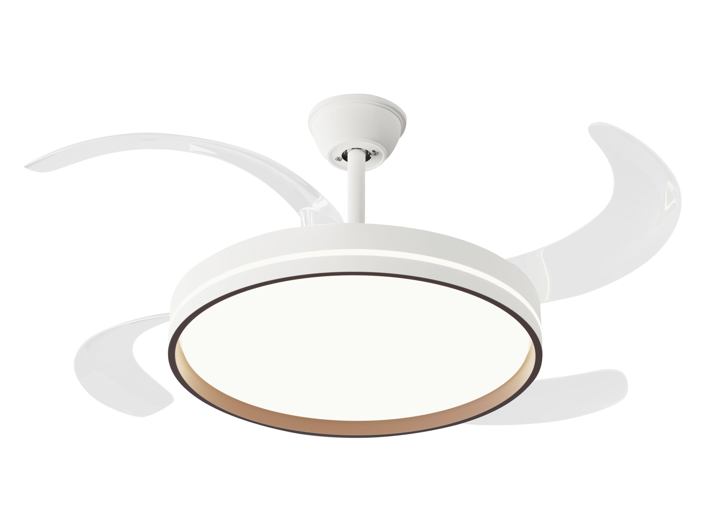 Ventilatore a soffitto retrattile con luce, diametro 122 cm, colore bianco e legno
