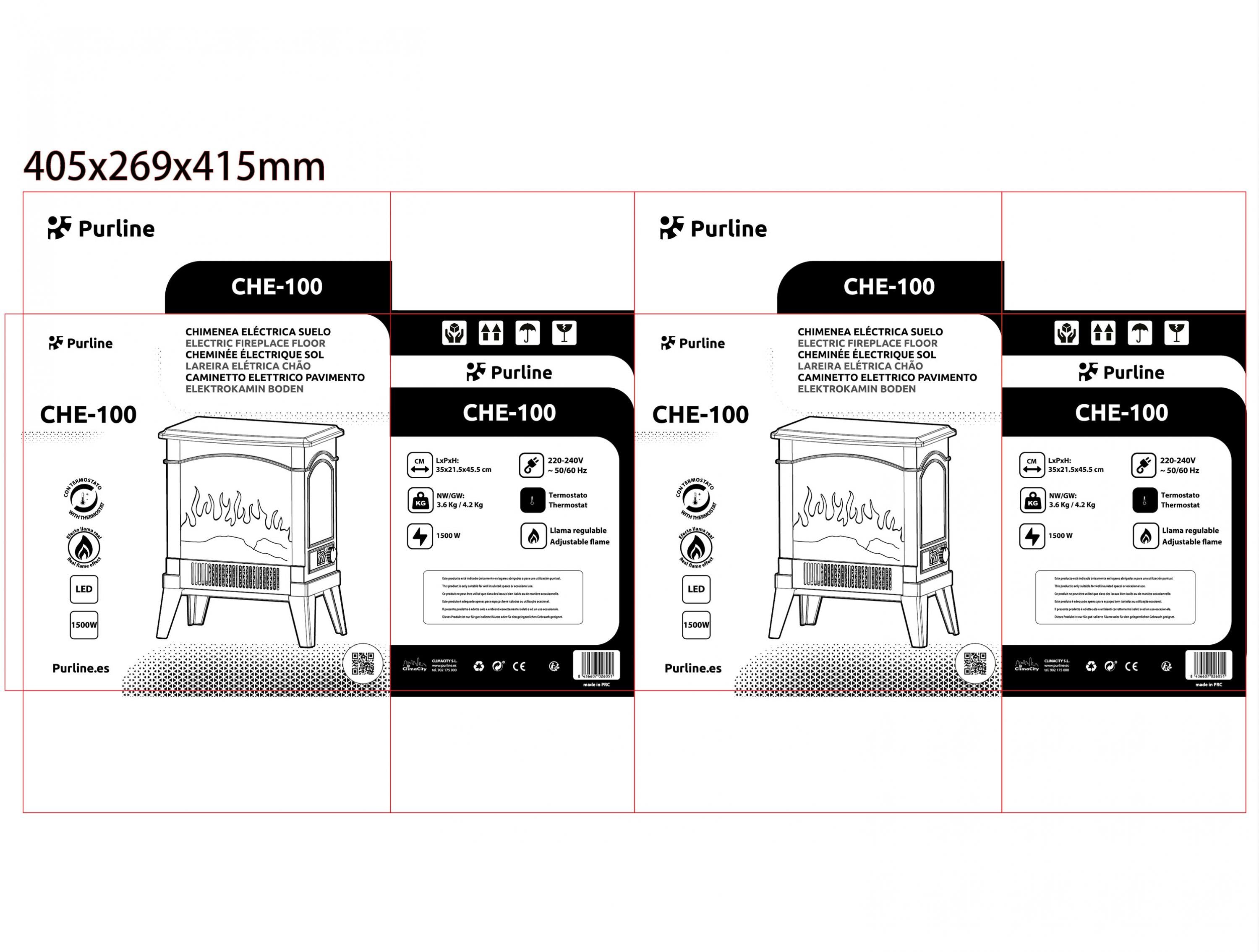 Potenza massima 1500 W Caminetto elettrico compatto da pavimento 1500 W