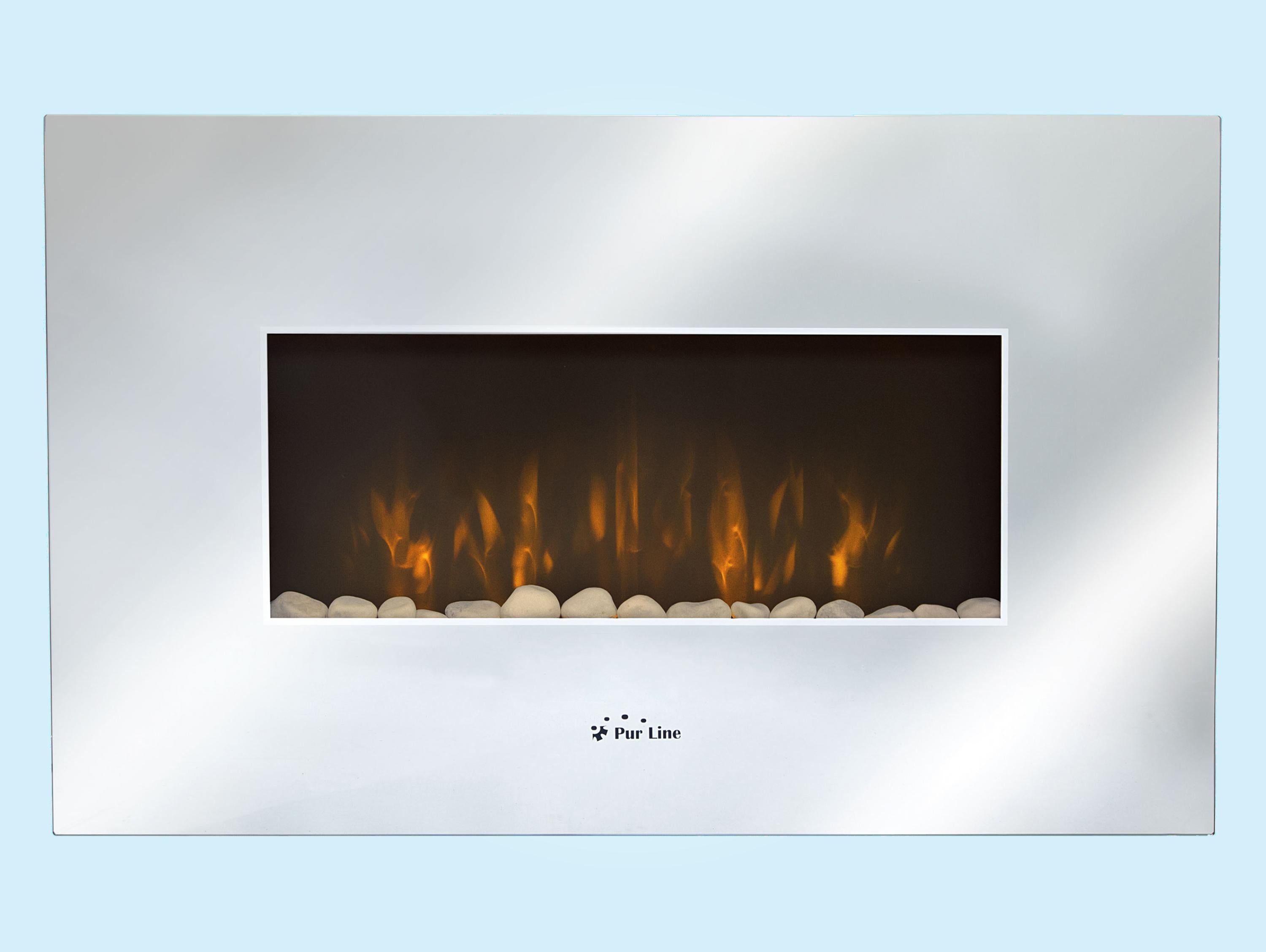 Caminetto elettrico a parete da 2 kW in vetro temperato con effetto specchio