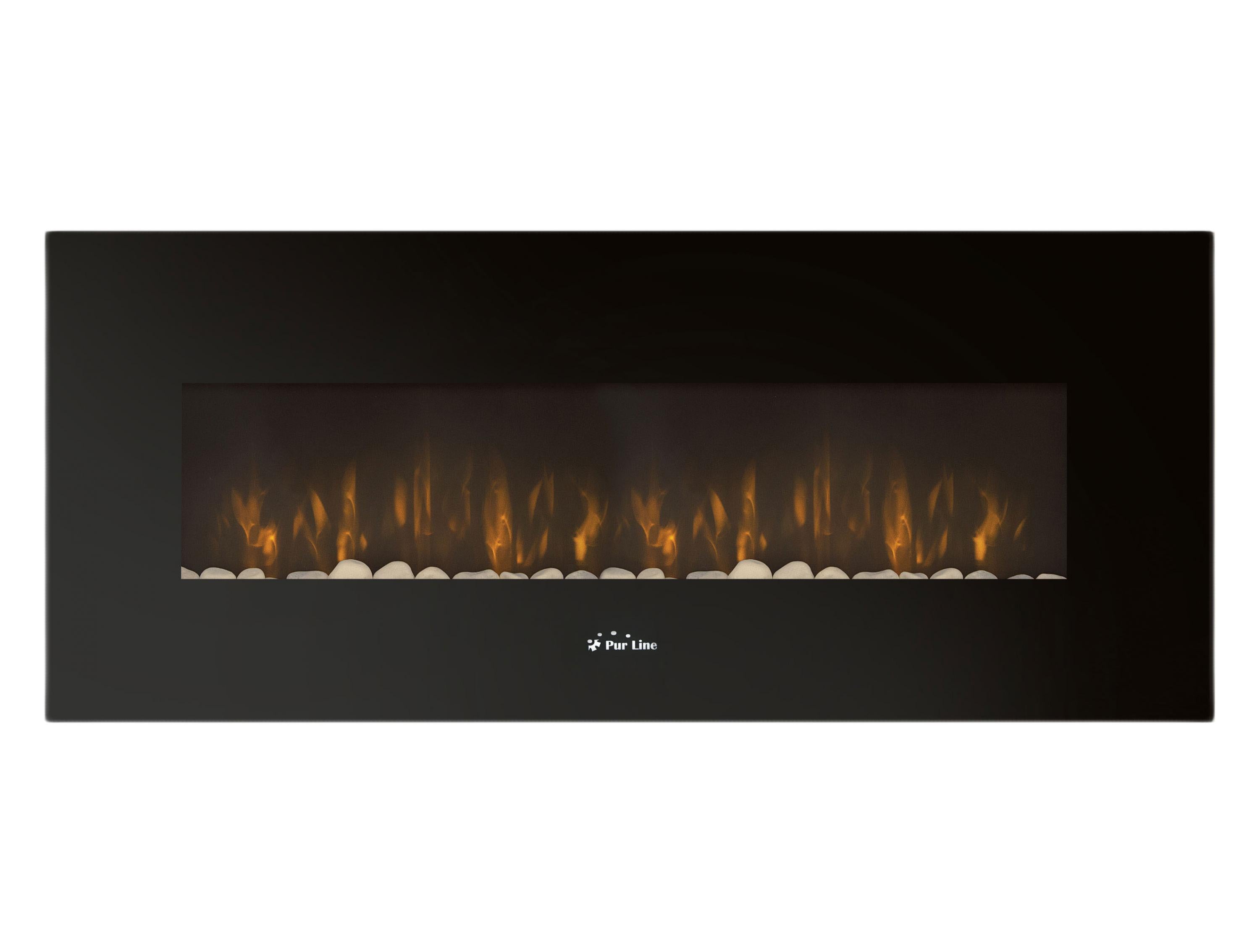 Caminetto elettrico a parete Panoramic 2kW in vetro temperato nero con telecomando