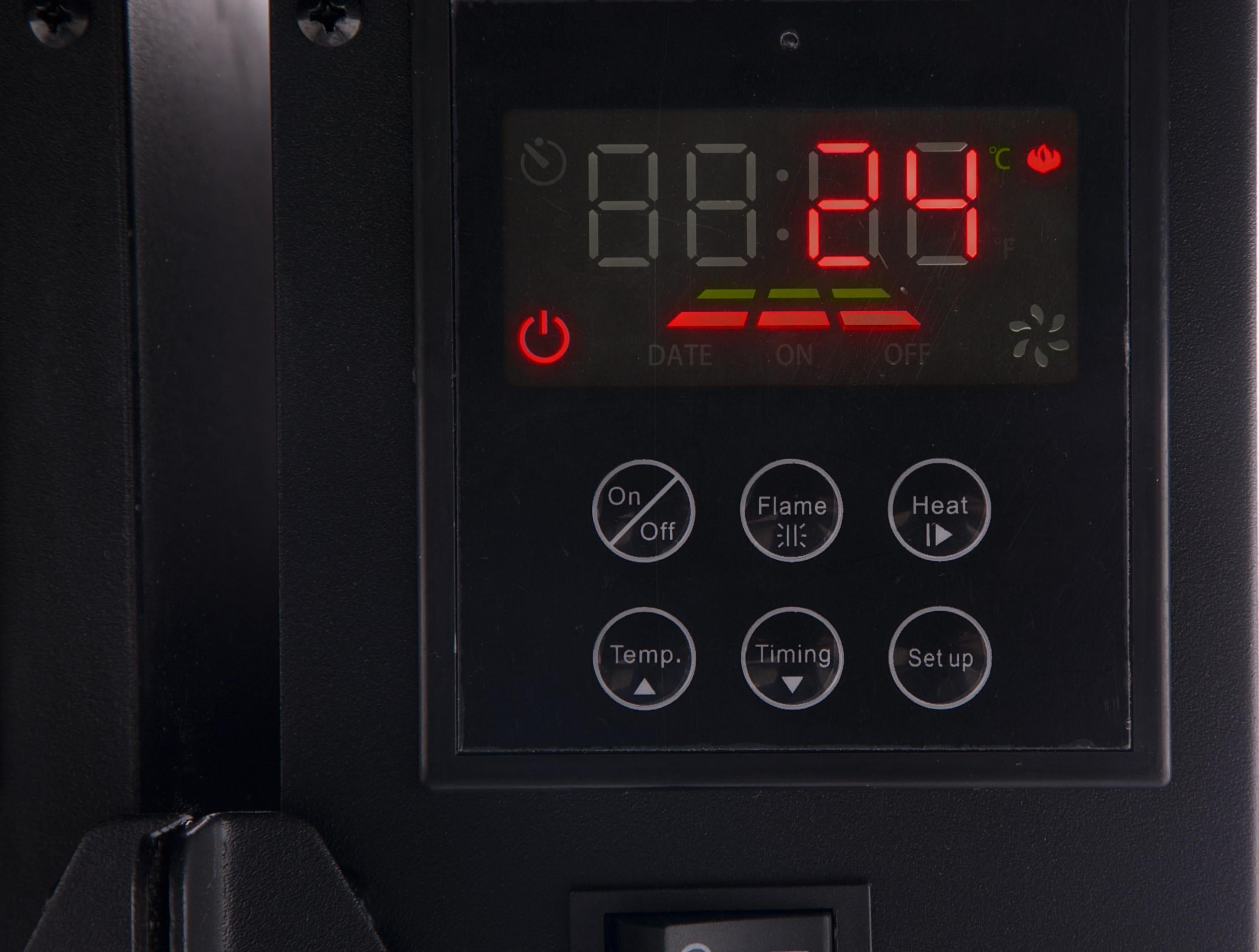 CHE-500: Caminetto elettrico a parete Panoramic 2kW in vetro temperato nero con telecomando