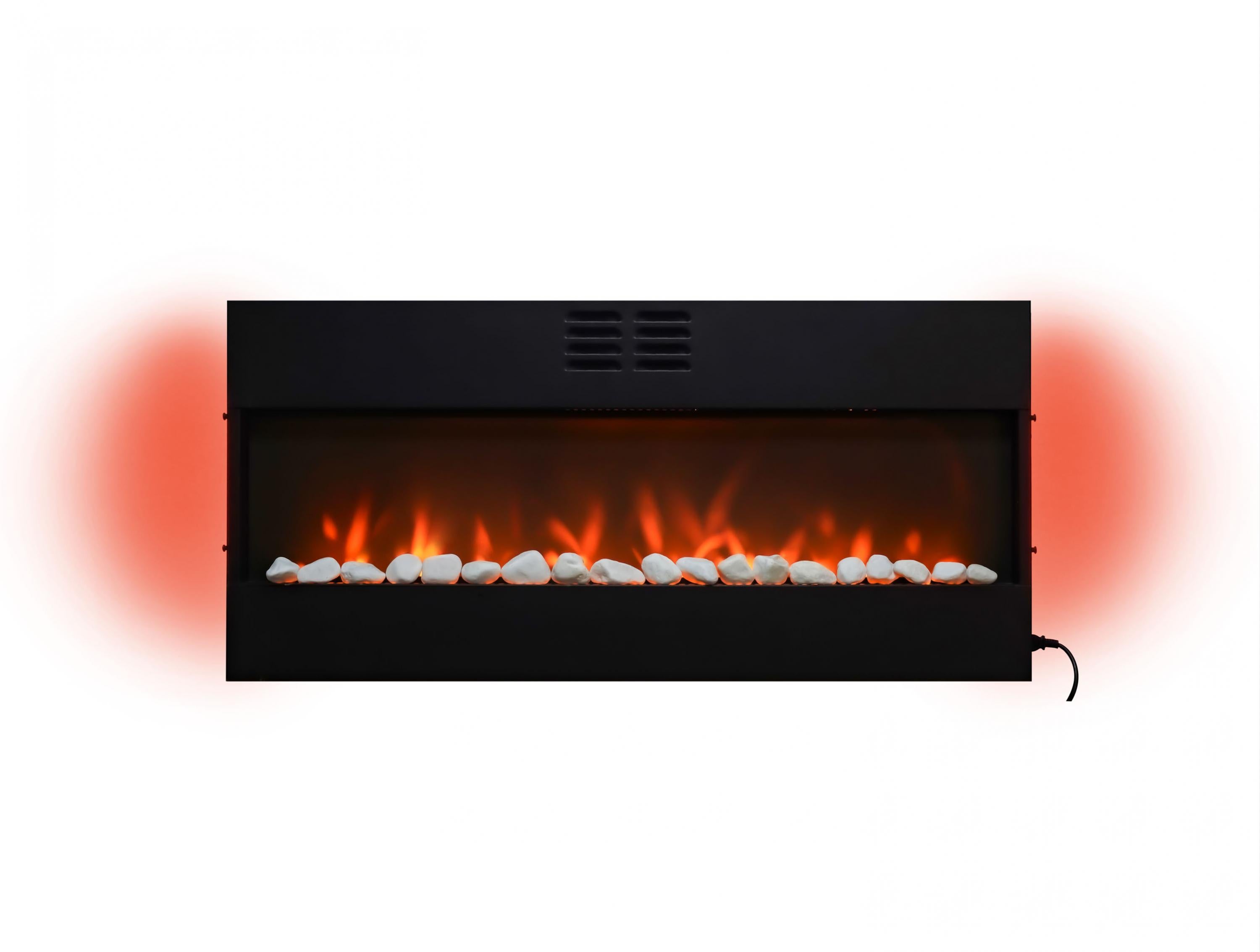 Potenza massima 2000 W Camino elettrico panoramico con luce LED ambientale e pannello frontale bianco