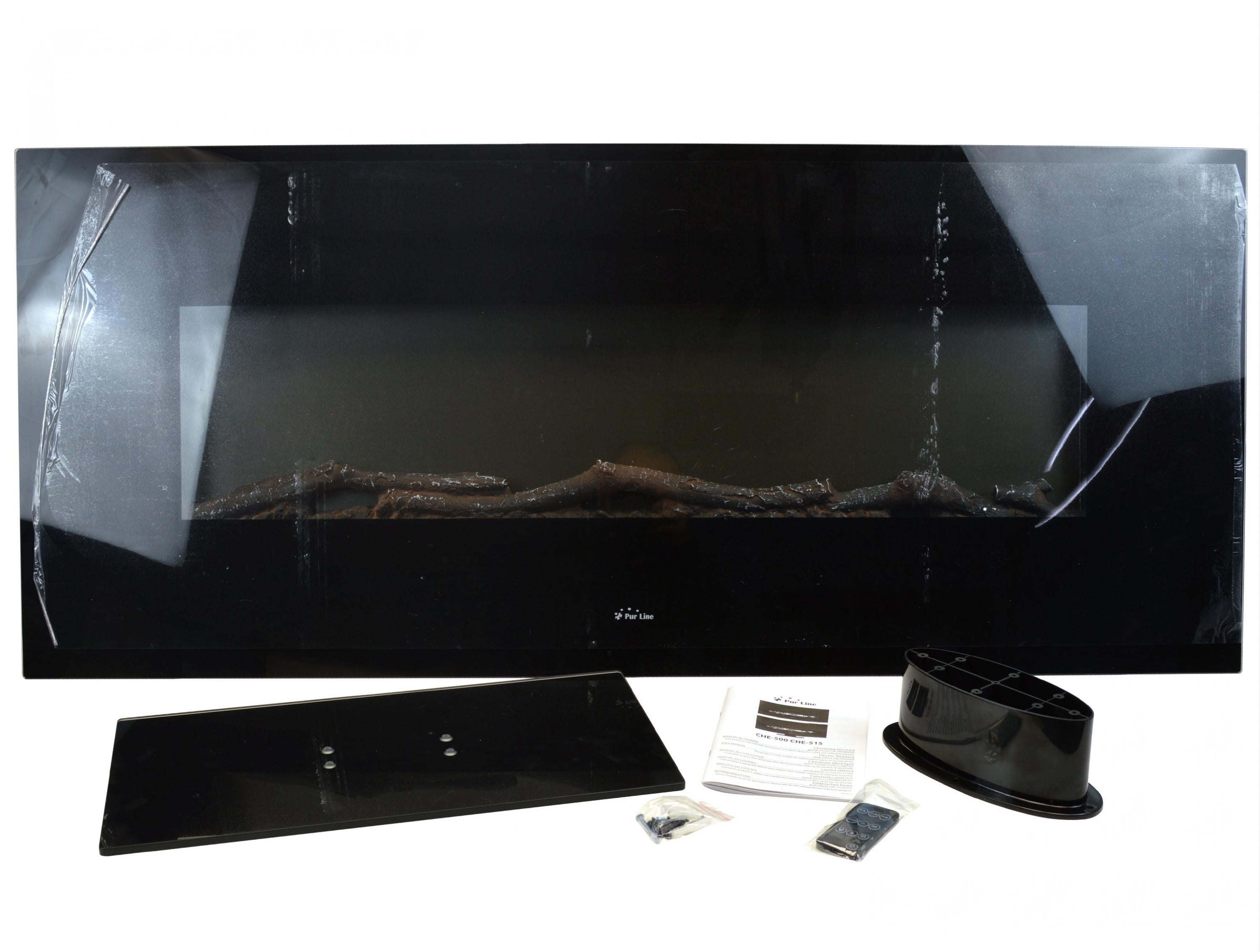Potenza massima 1600 W Caminetto elettrico panoramico in vetro temperato nero