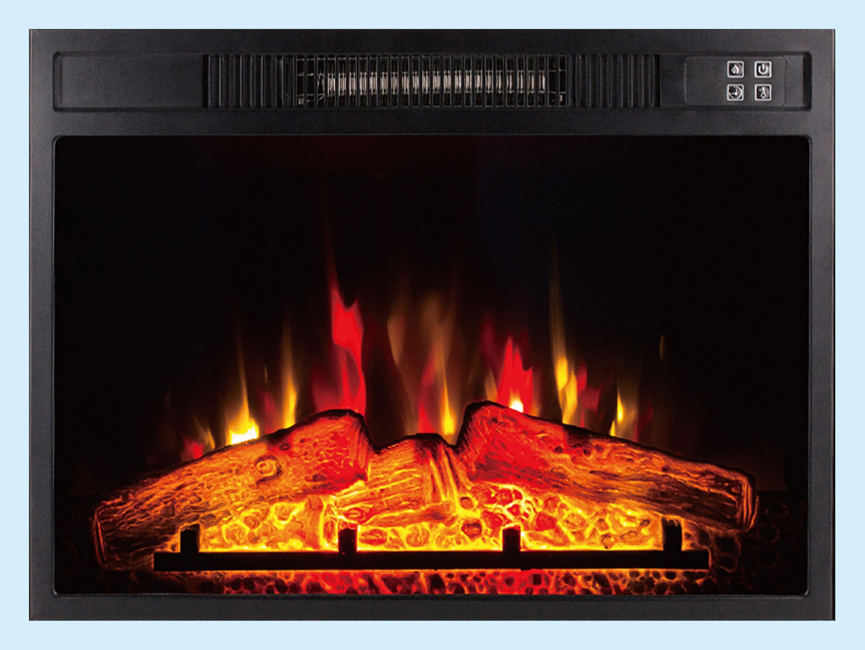 Caminetto elettrico 2000W in vetro temperato nero con telecomando e fiamma regolabile