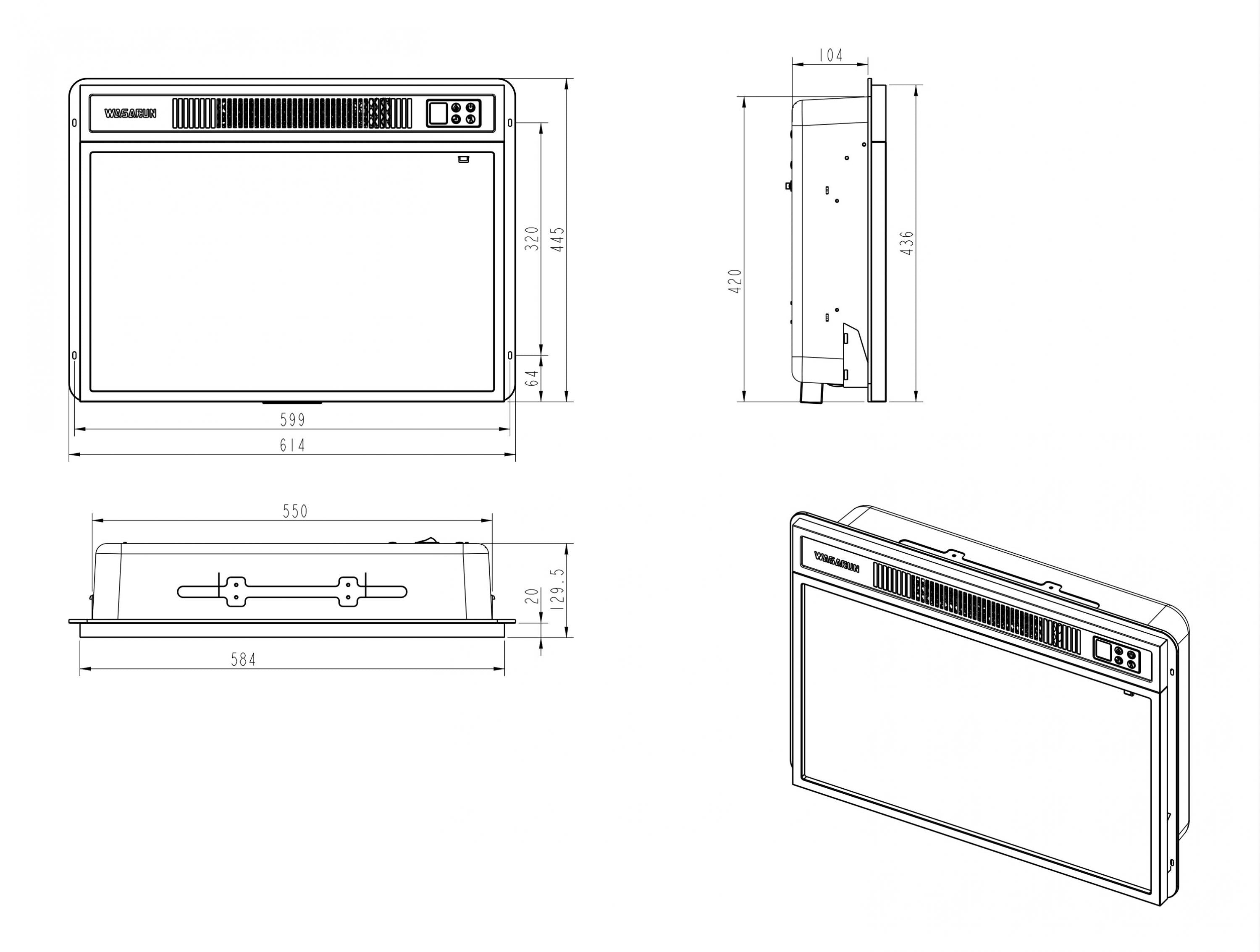 CHE-620: Caminetto elettrico 2000W in vetro temperato nero con telecomando e fiamma regolabile