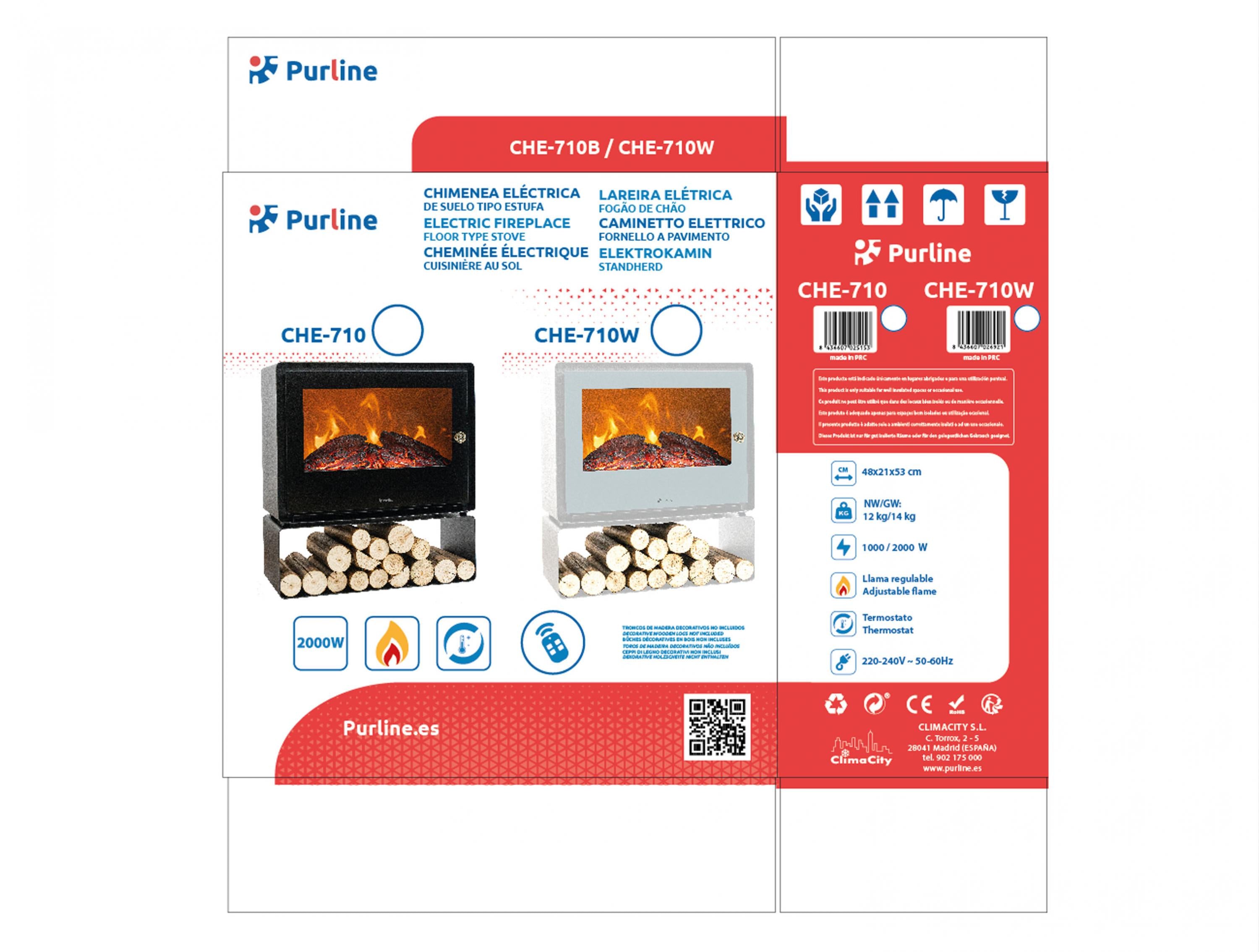 Caminetto elettrico a pavimento con ripiano 2000 W