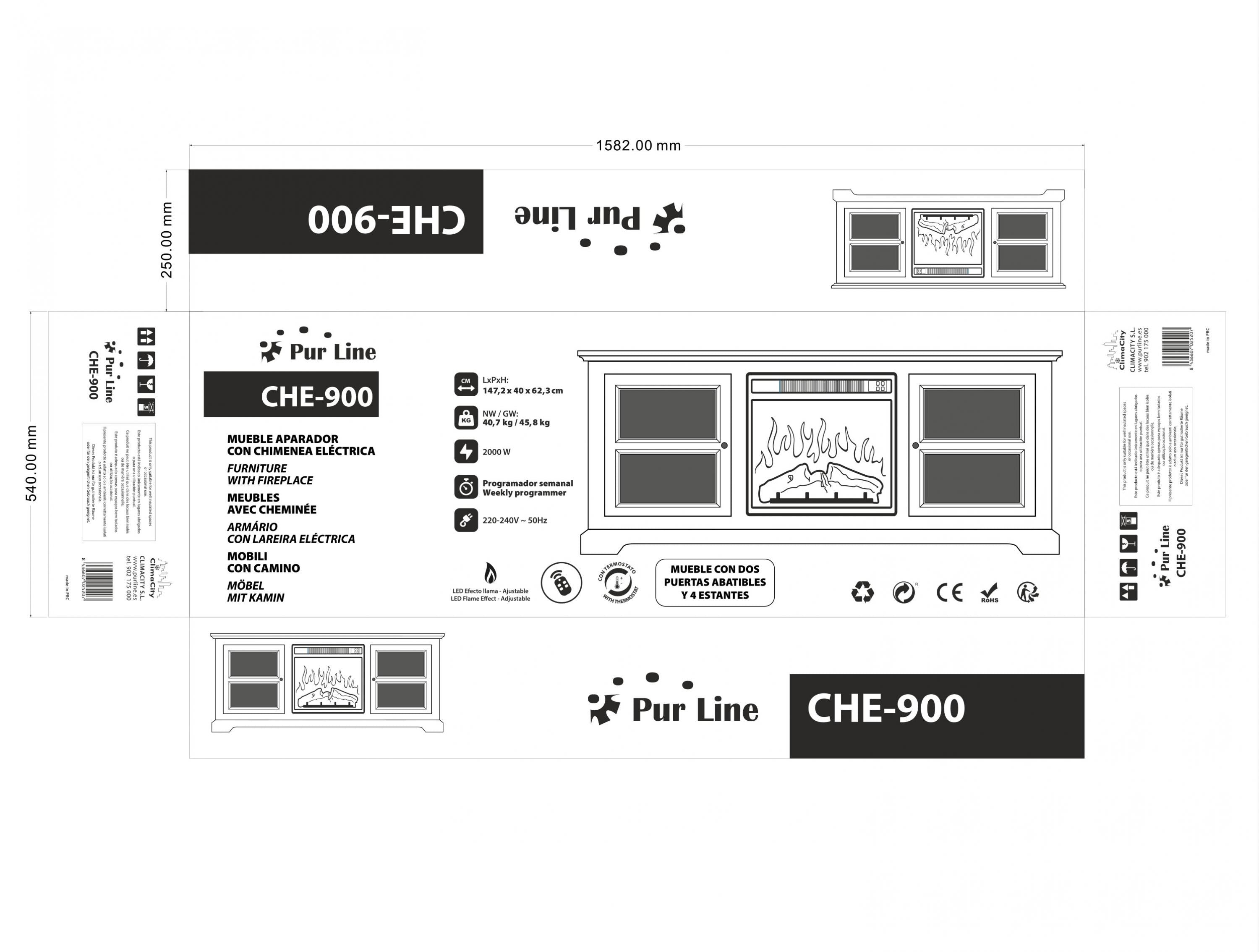Credenza con camino elettrico colore grigio 2000W