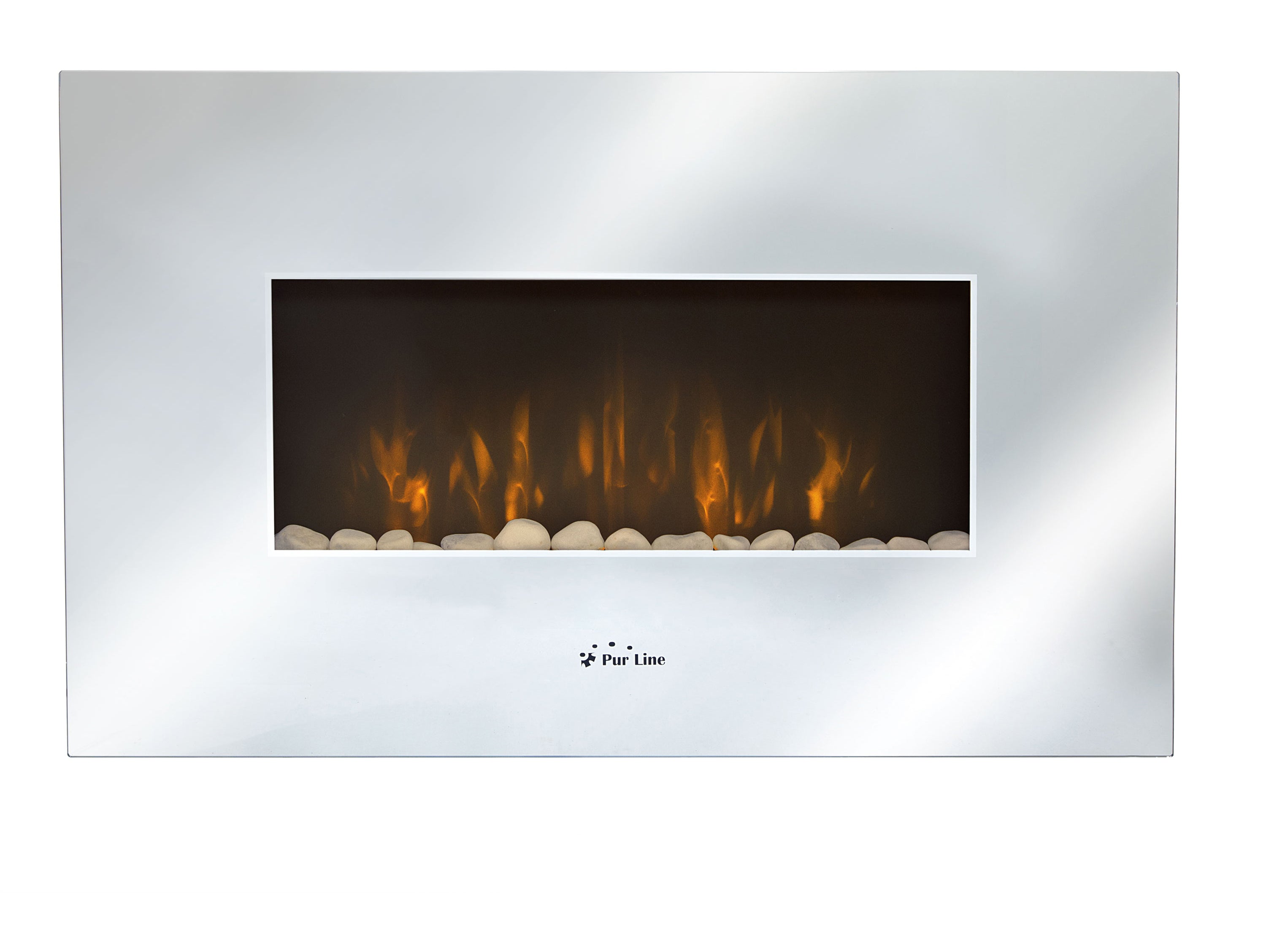 Caminetto elettrico a parete da 2 kW in vetro temperato con effetto specchio