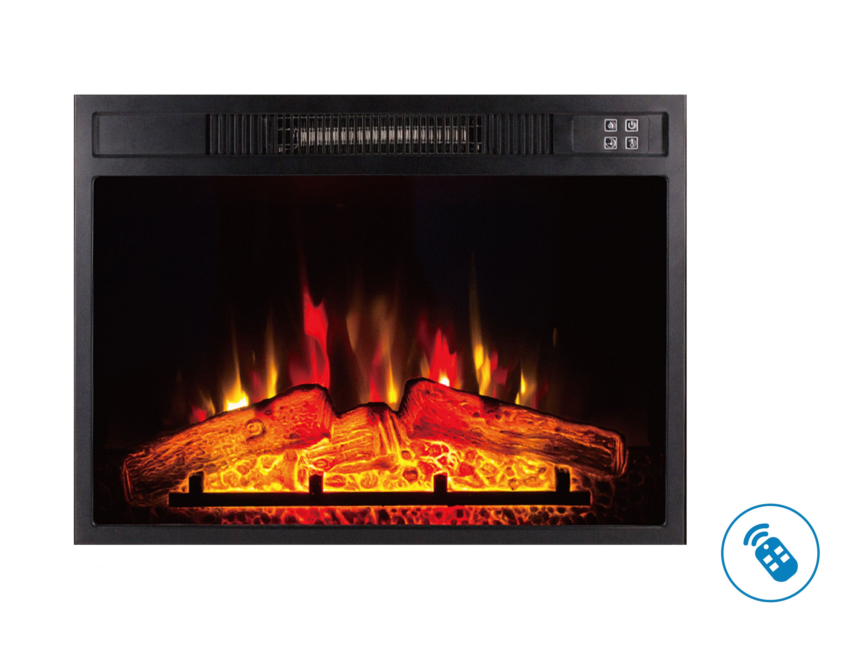 Caminetto elettrico 2000W in vetro temperato nero con telecomando e fiamma regolabile