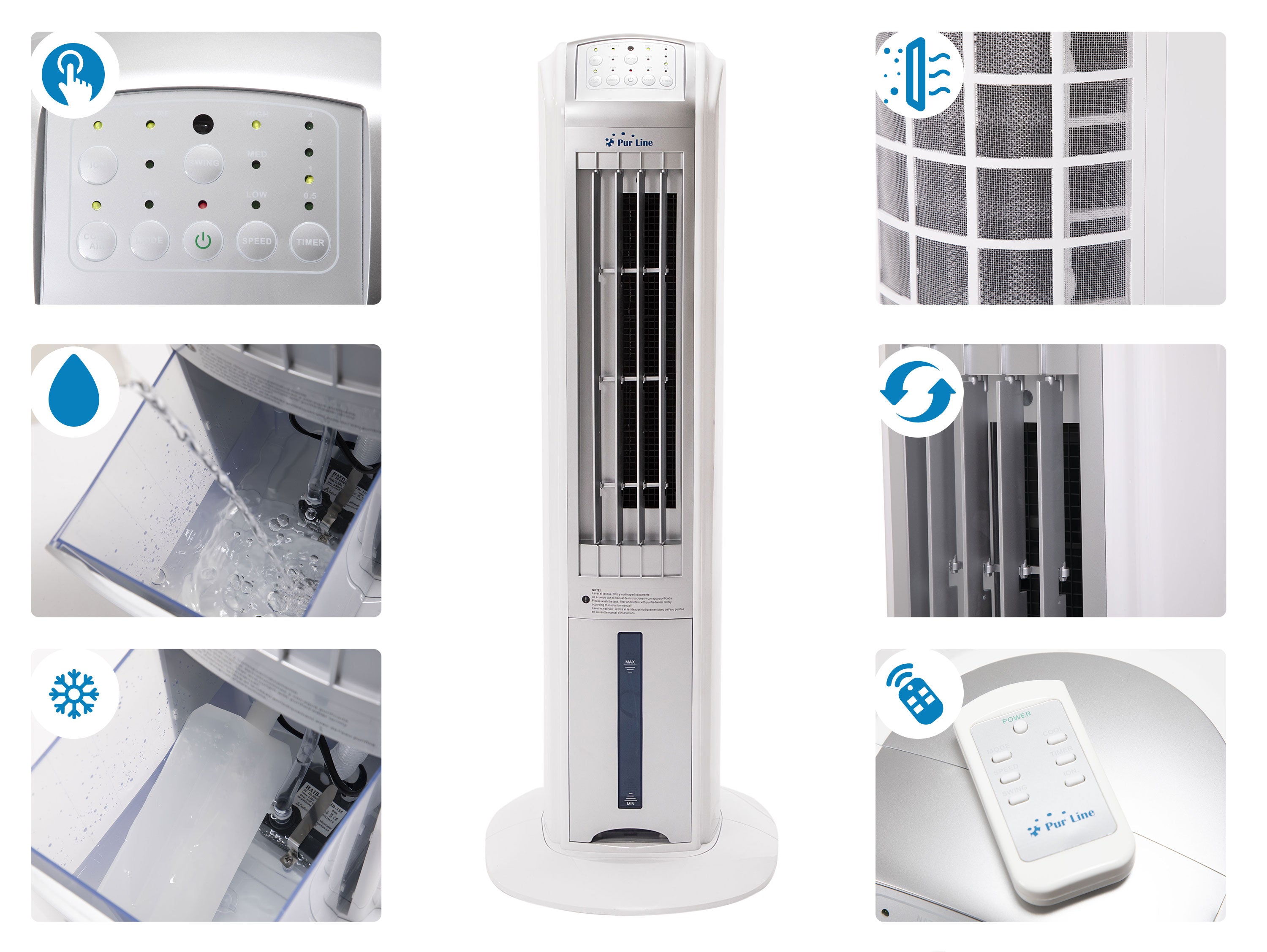 Potenza massima 70 W Raffrescatore evaporativo a torre/ ionizzatore, Rafy 79, facile da usare, 70 W, 3 velocitá, Purline.