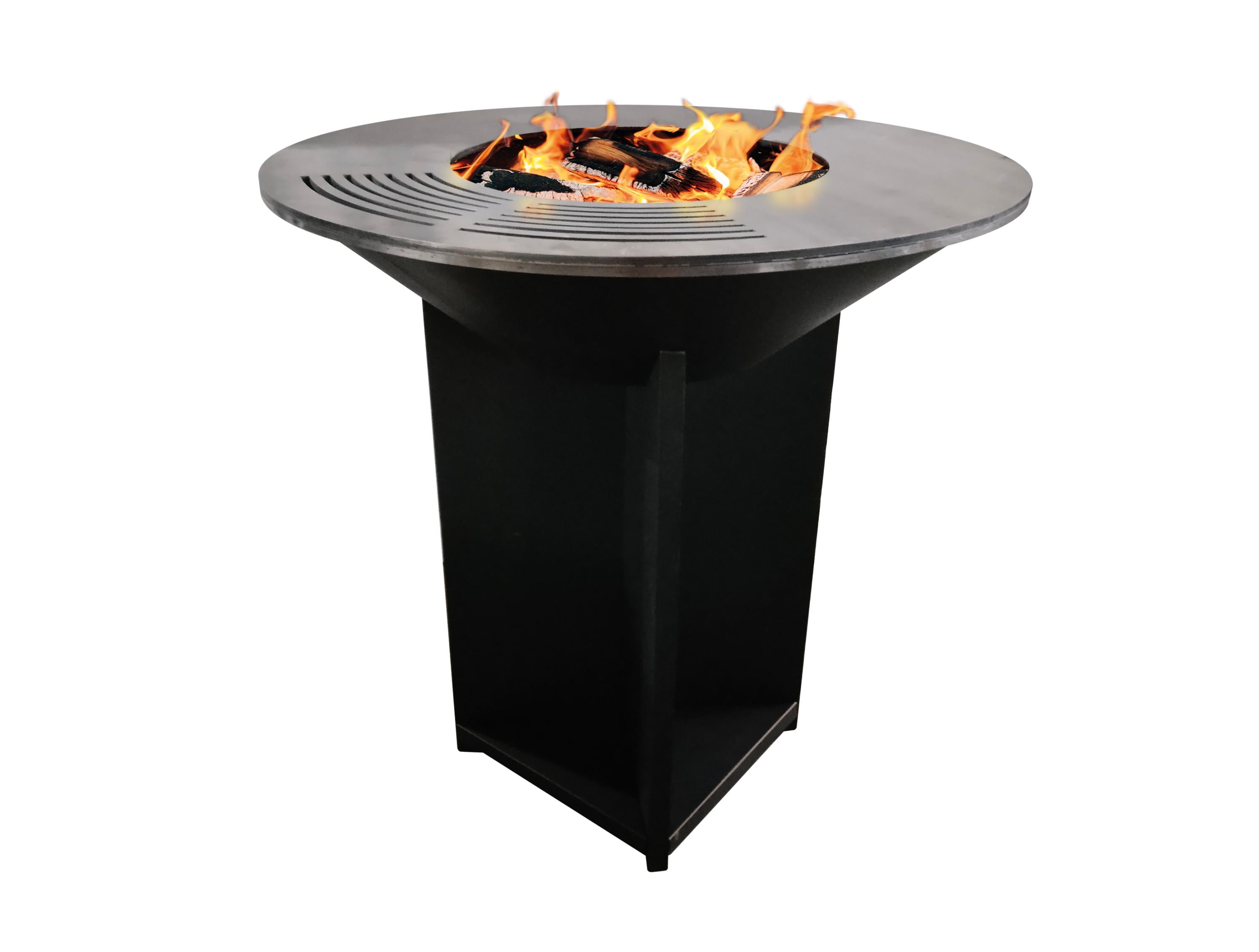 Barbecue in acciaio nero con piastra e griglia