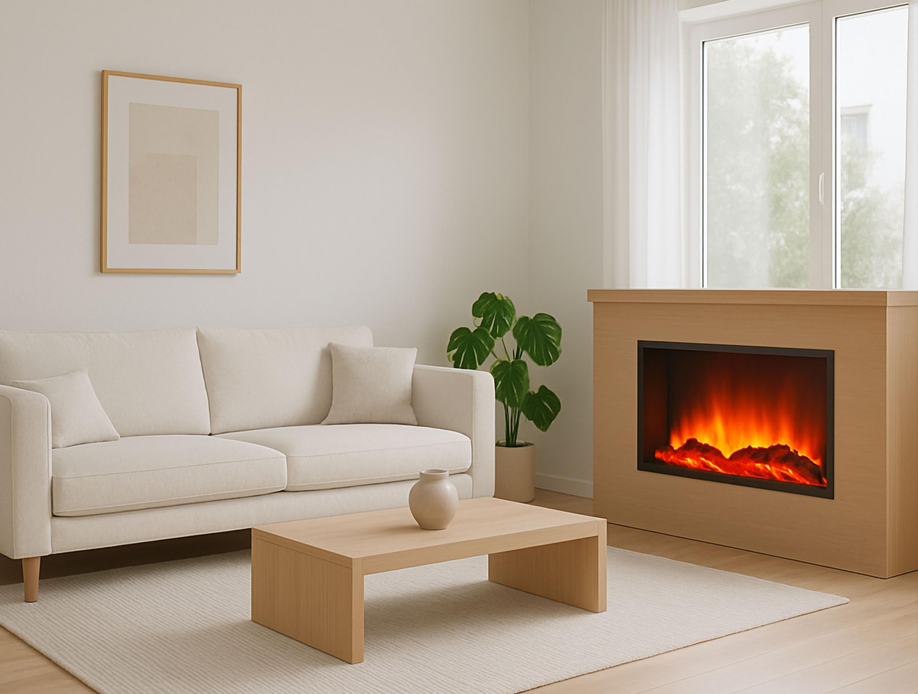 Caminetto decorativo con fiamma simulata e ceppi di legno