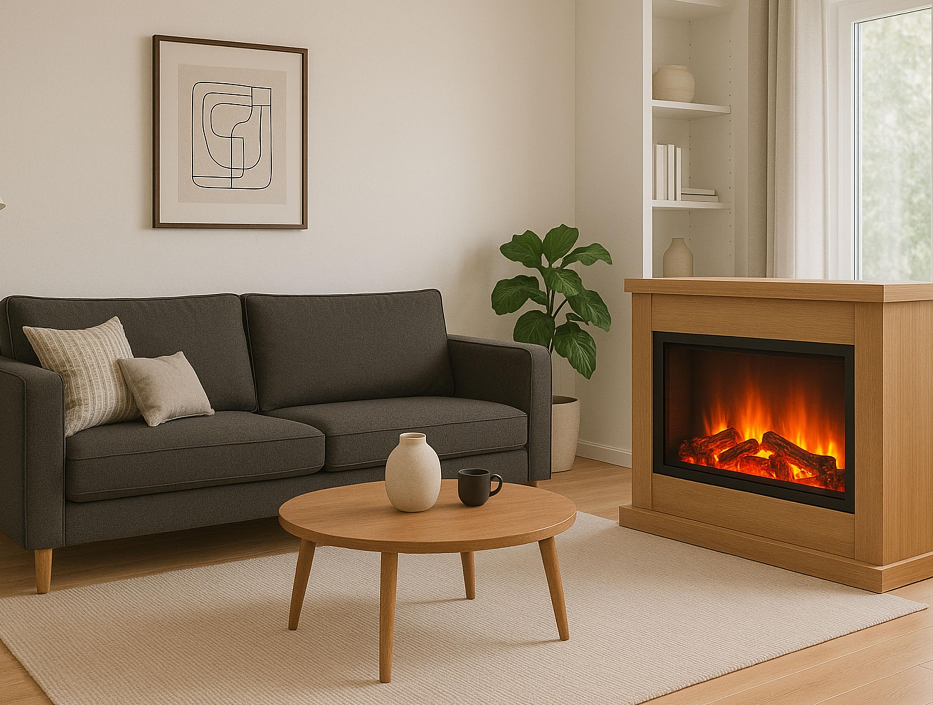 Caminetto decorativo con fiamma simulata e ceppi di legno