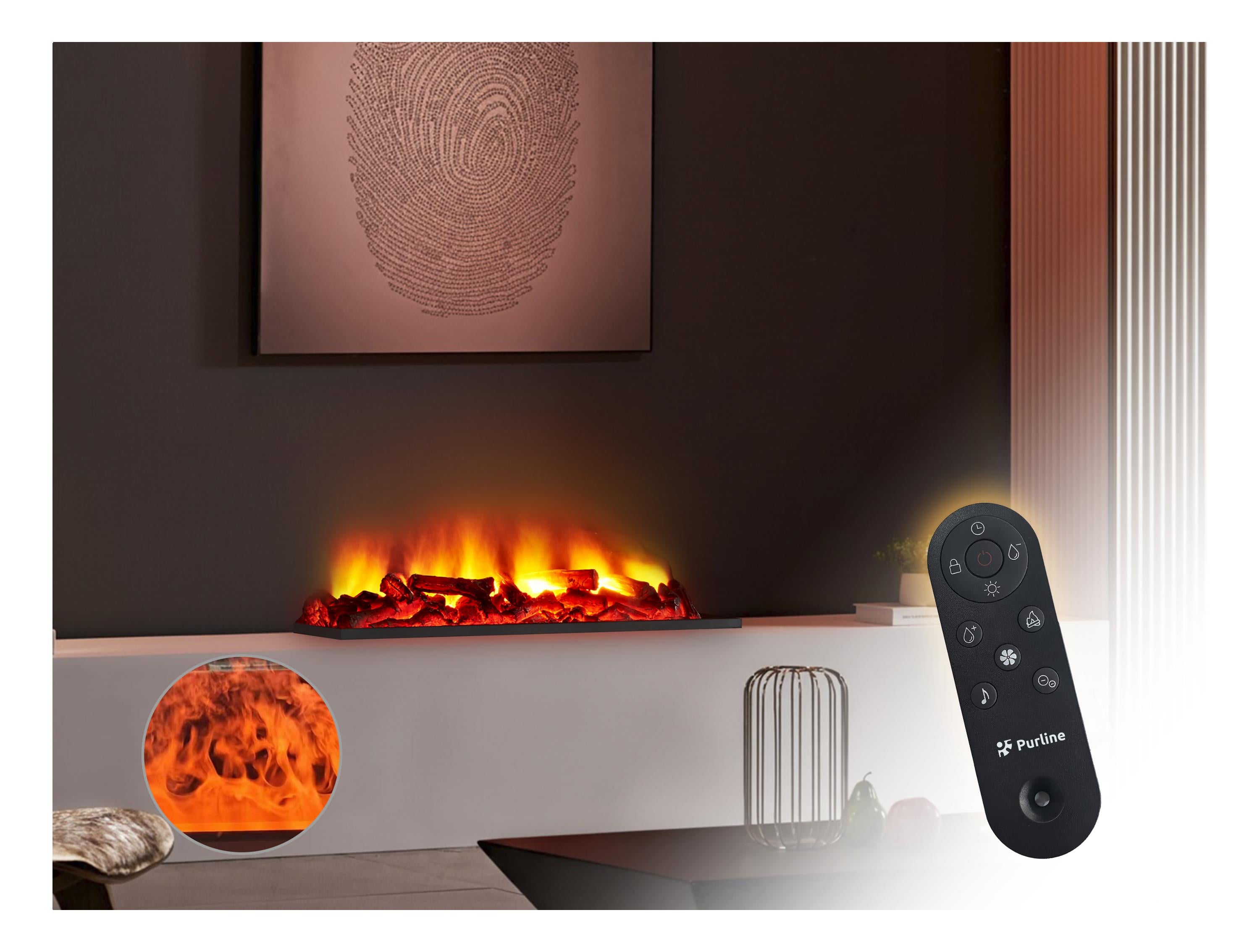 Caminetto decorativo con fiamma simulata e ceppi di legno