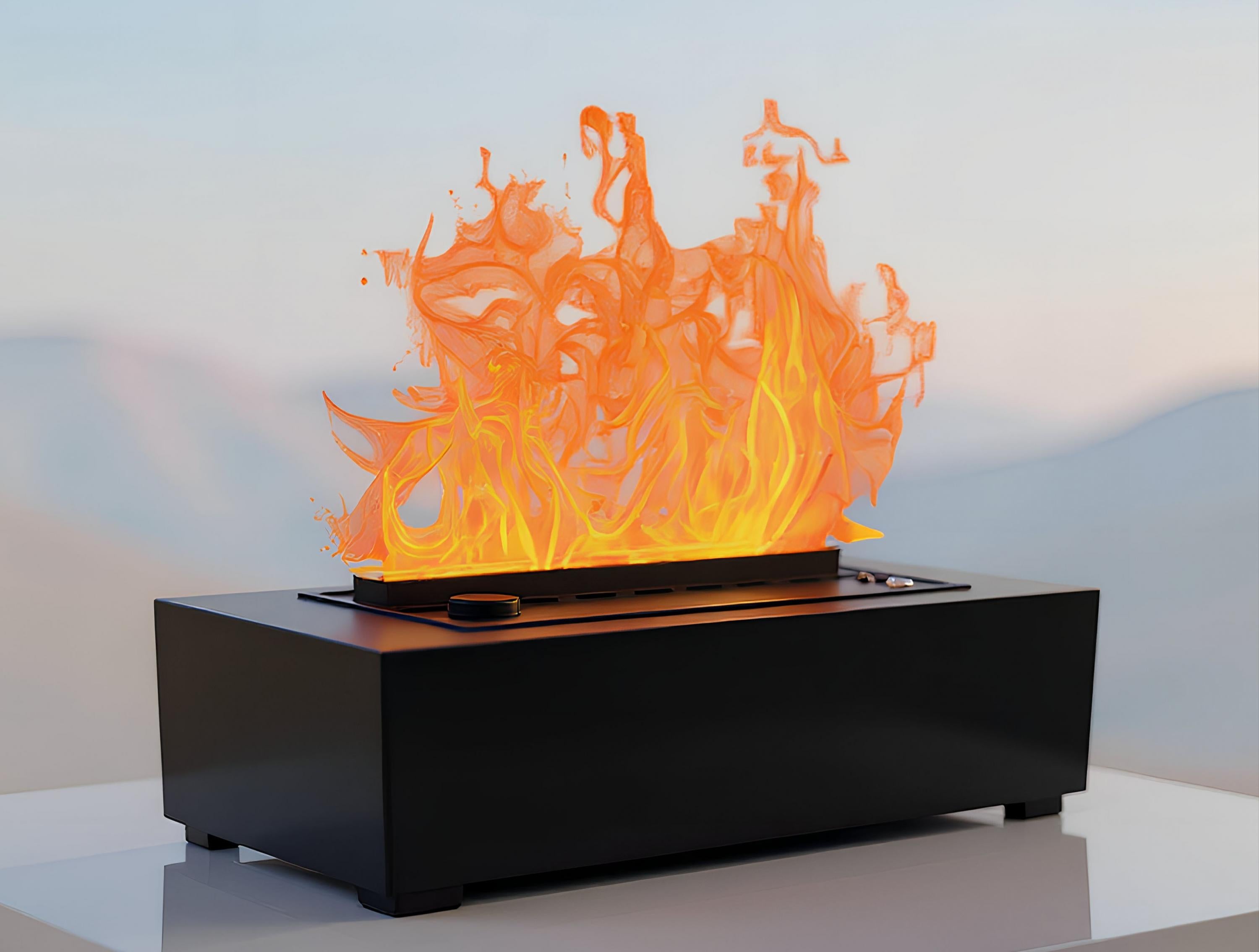 Caminetto decorativo da tavolo con fiamma simulata e corpo in metallo