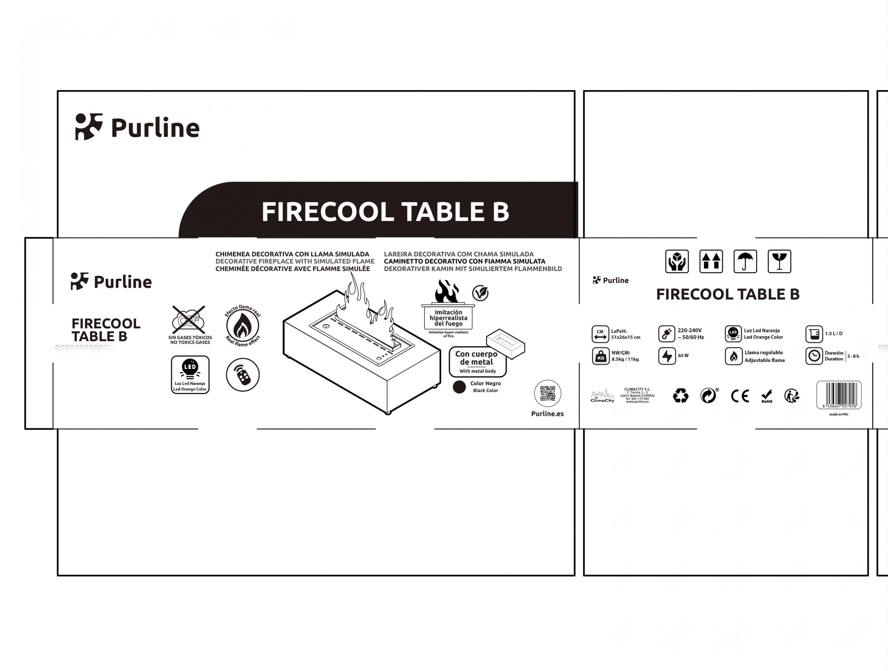 Caminetto decorativo da tavolo con fiamma simulata e corpo in metallo