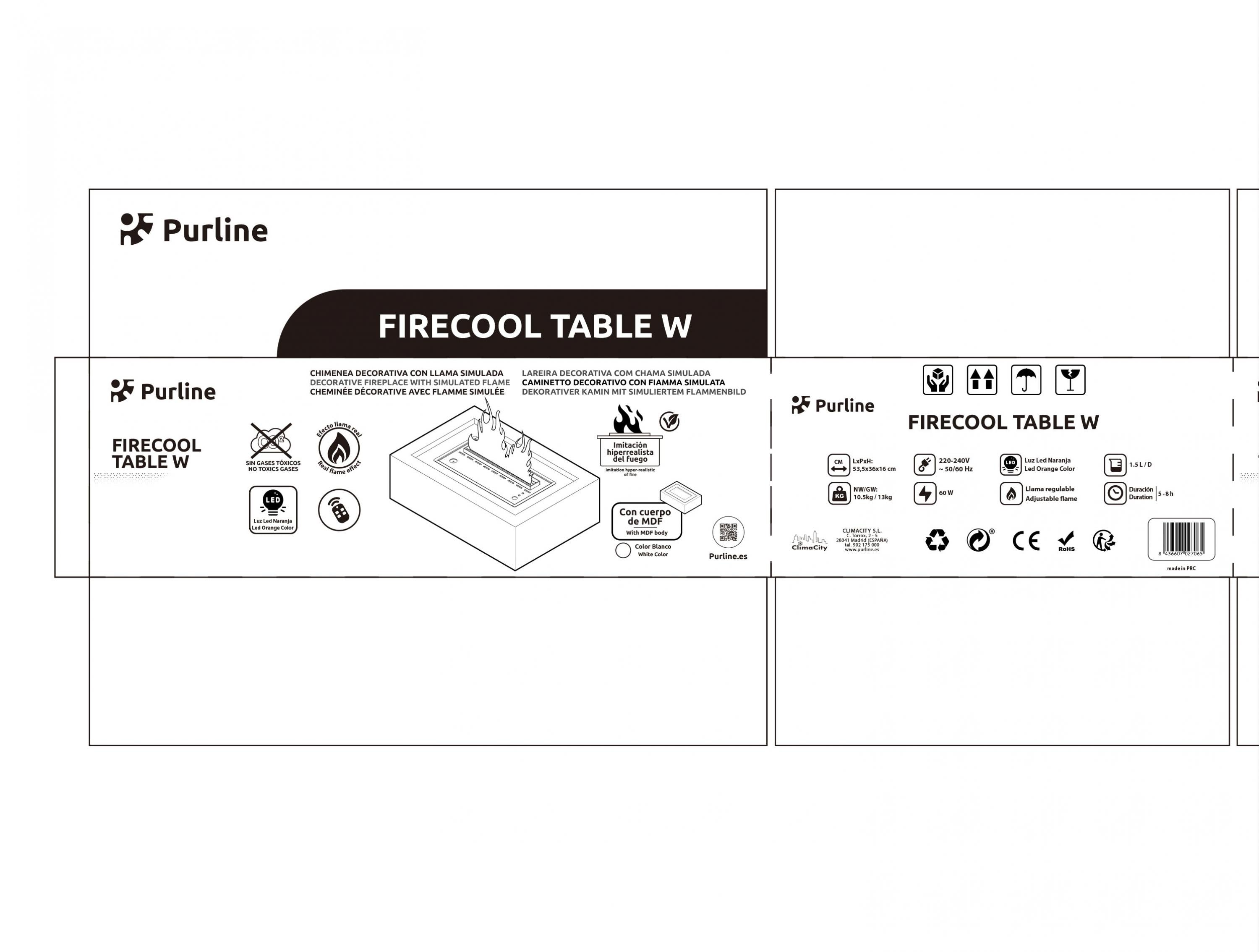 Caminetto decorativo da tavolo con fiamma simulata e corpo in MDF