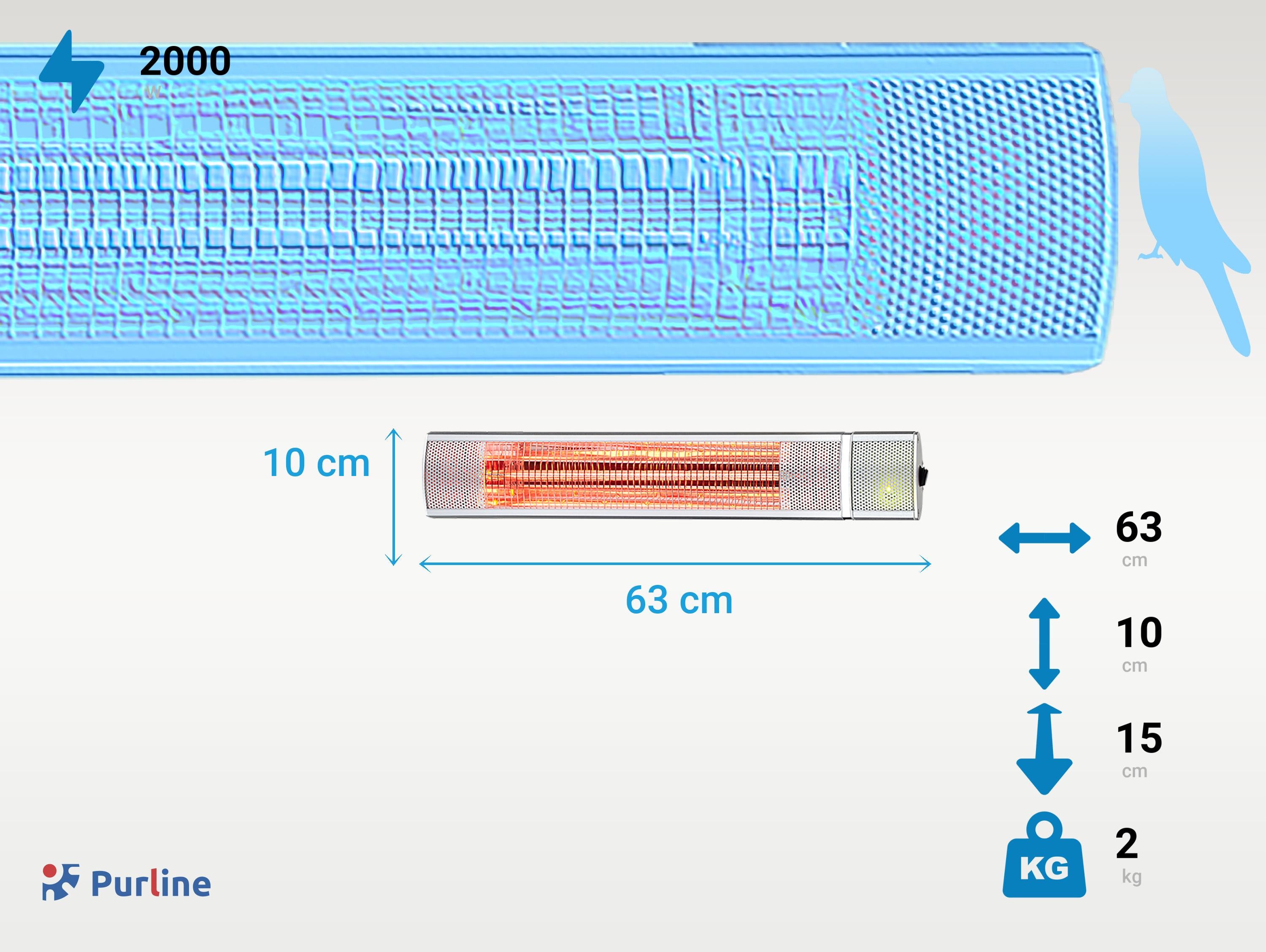 Riscaldatore alogeno a parete o a soffitto 2000W
