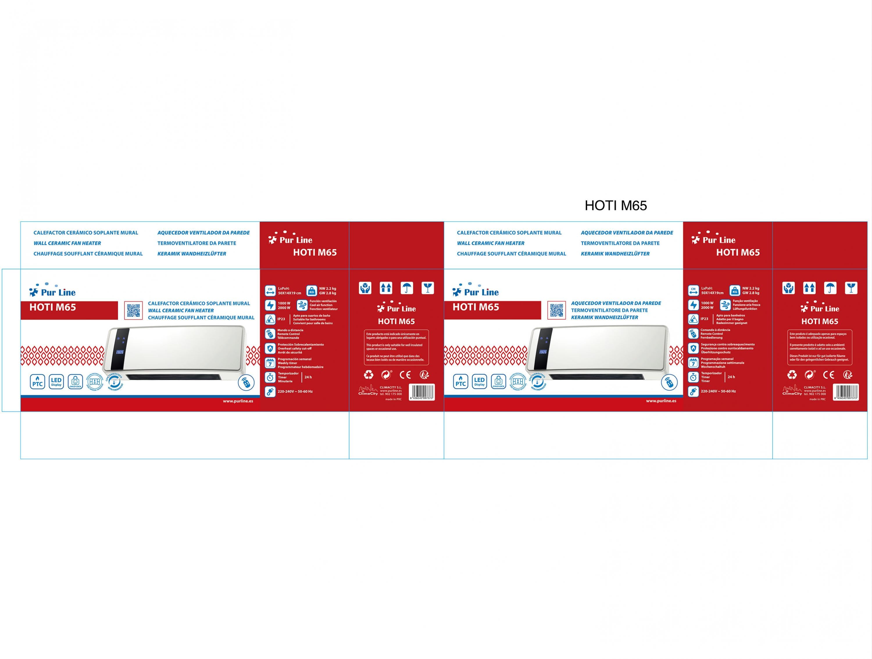 Stufa a parete in ceramica da 2000W con display digitale, telecomando e timer