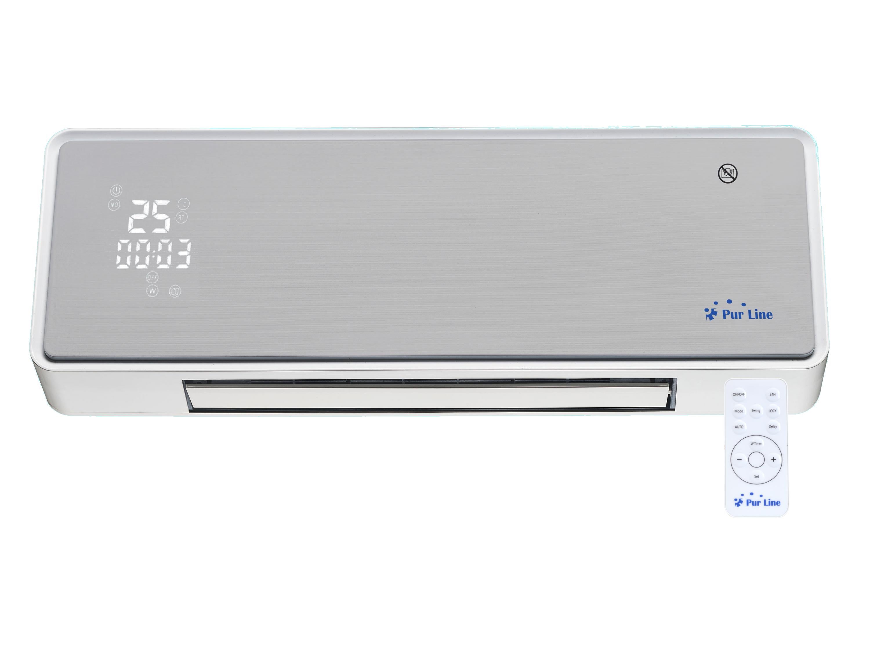 Stufa a parete in ceramica 2000 W frontale in vetro argento telecomando e timer