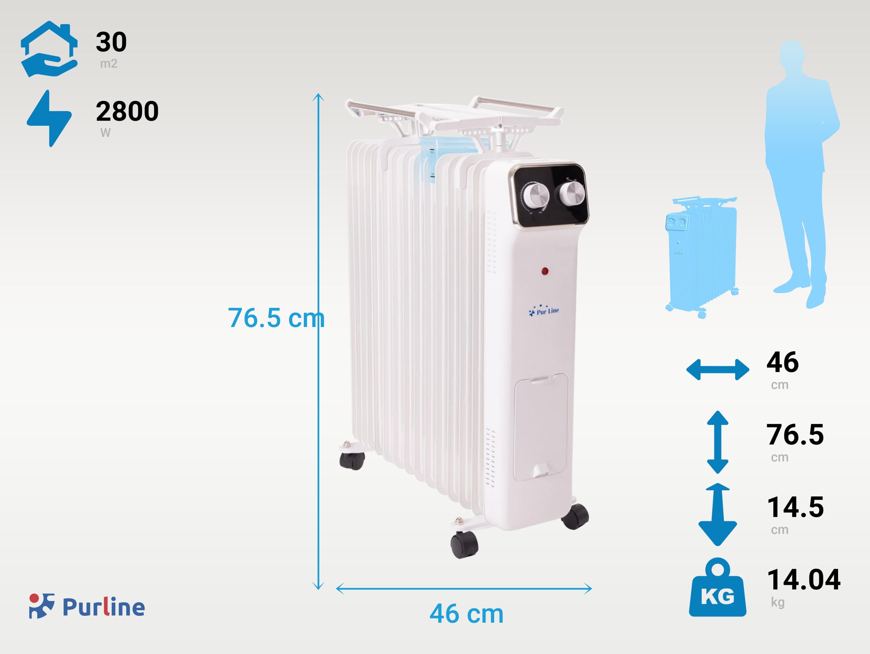 Radiatore a olio a risparmio energetico da 2800W con contenitore di umidificazione