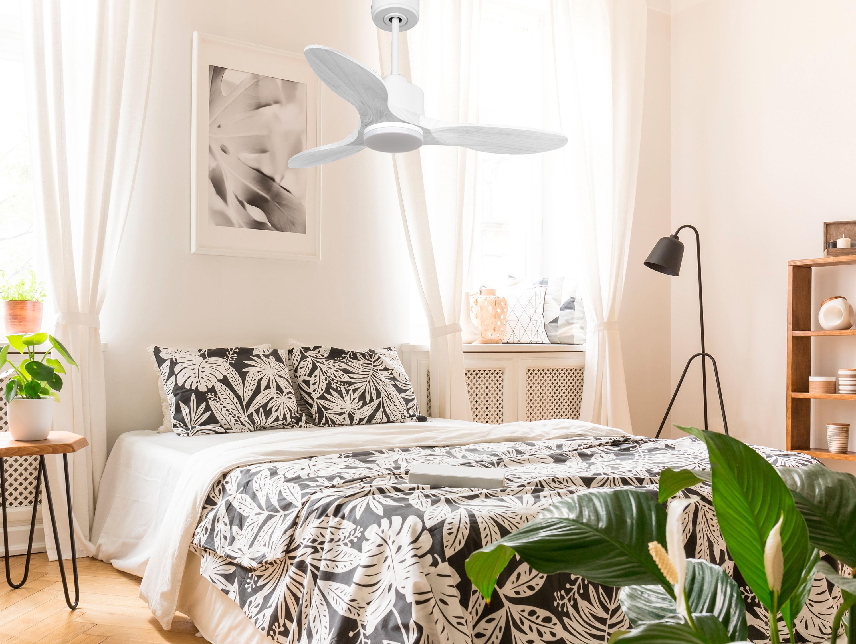 LimaD106C03LED64944: Ventilatore da soffitto Reversibile Termostato Dimmabile Wifi Motore CC Tetti inclinati Telecomando Luce a tre toni Hypersilence Memoria Shopify Vendible (AUTOMATICO)