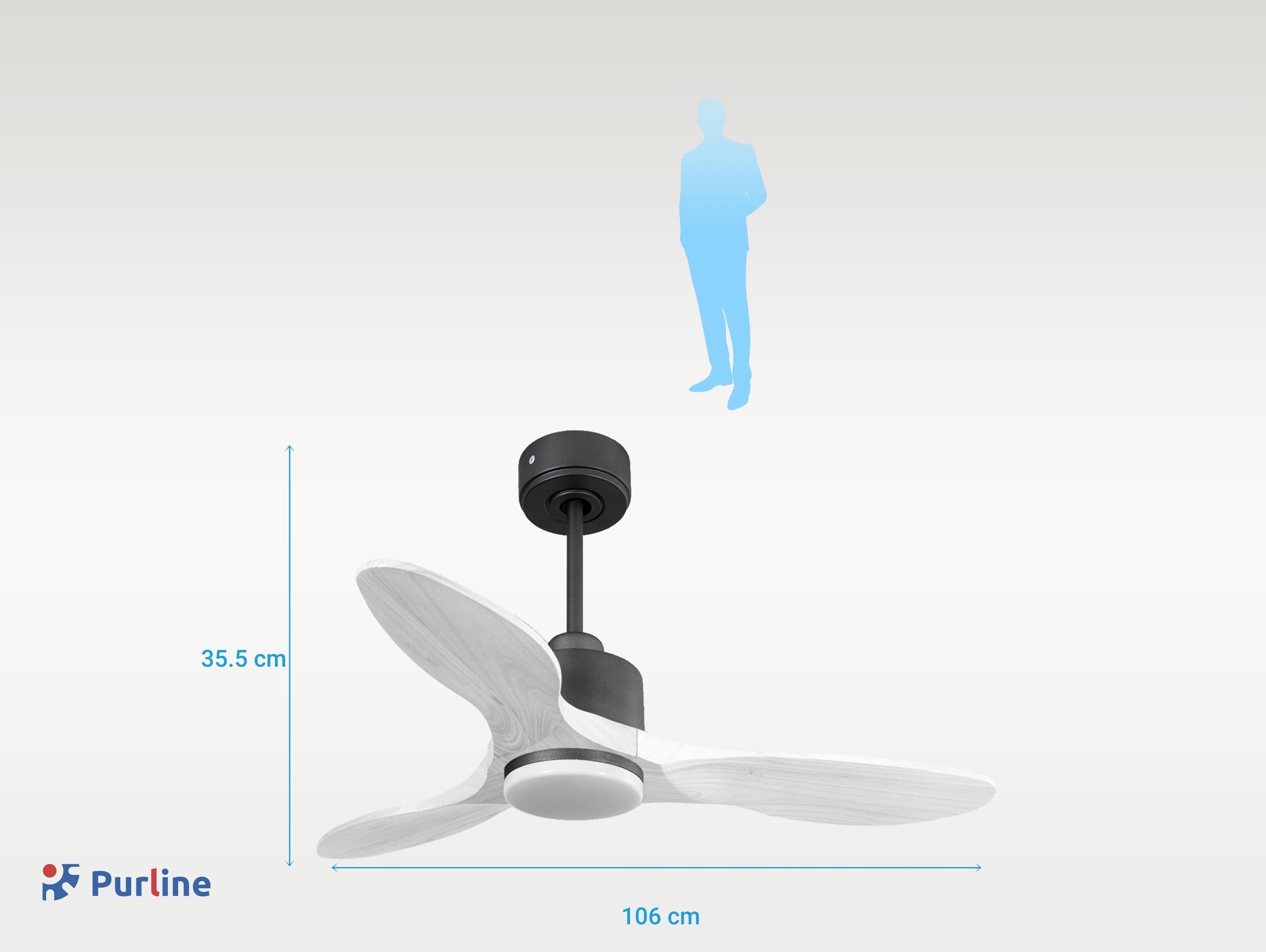 LimaD106C03LED65259: Ventilatore da soffitto Reversibile Termostato Dimmabile Wifi Motore CC Tetti inclinati Telecomando Luce a tre toni Hypersilence Memoria Shopify Vendible (AUTOMATICO)