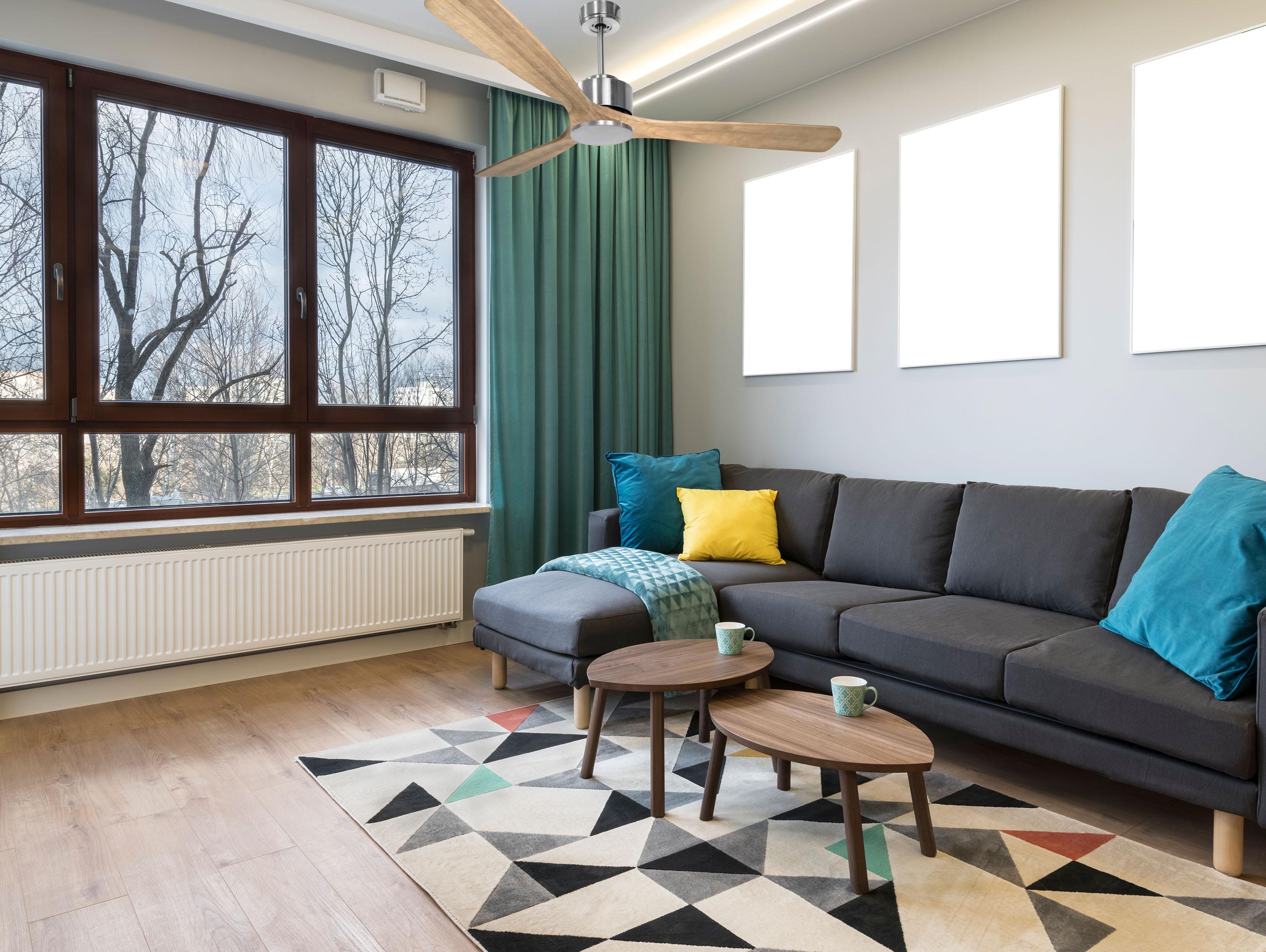 Ventilatore da soffitto Reversibile Termostato Wifi Motore CC Tetti inclinati Telecomando Hypersilence Memoria Shopify Vendible (AUTOMATICO)