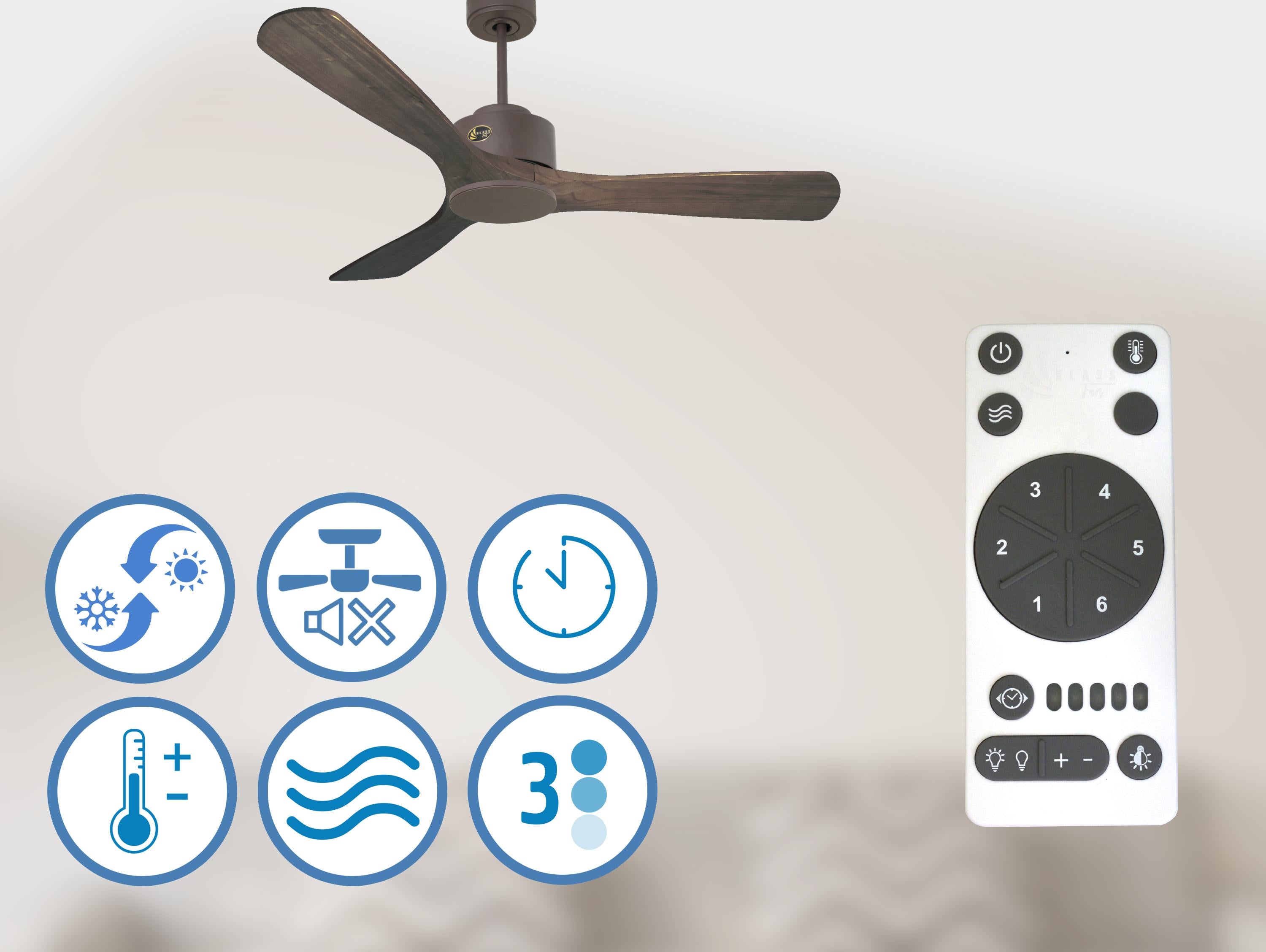 Ventilatore da soffitto Reversibile Termostato Wifi Motore CC Tetti inclinati Telecomando Hypersilence Memoria Shopify Vendible (AUTOMATICO)