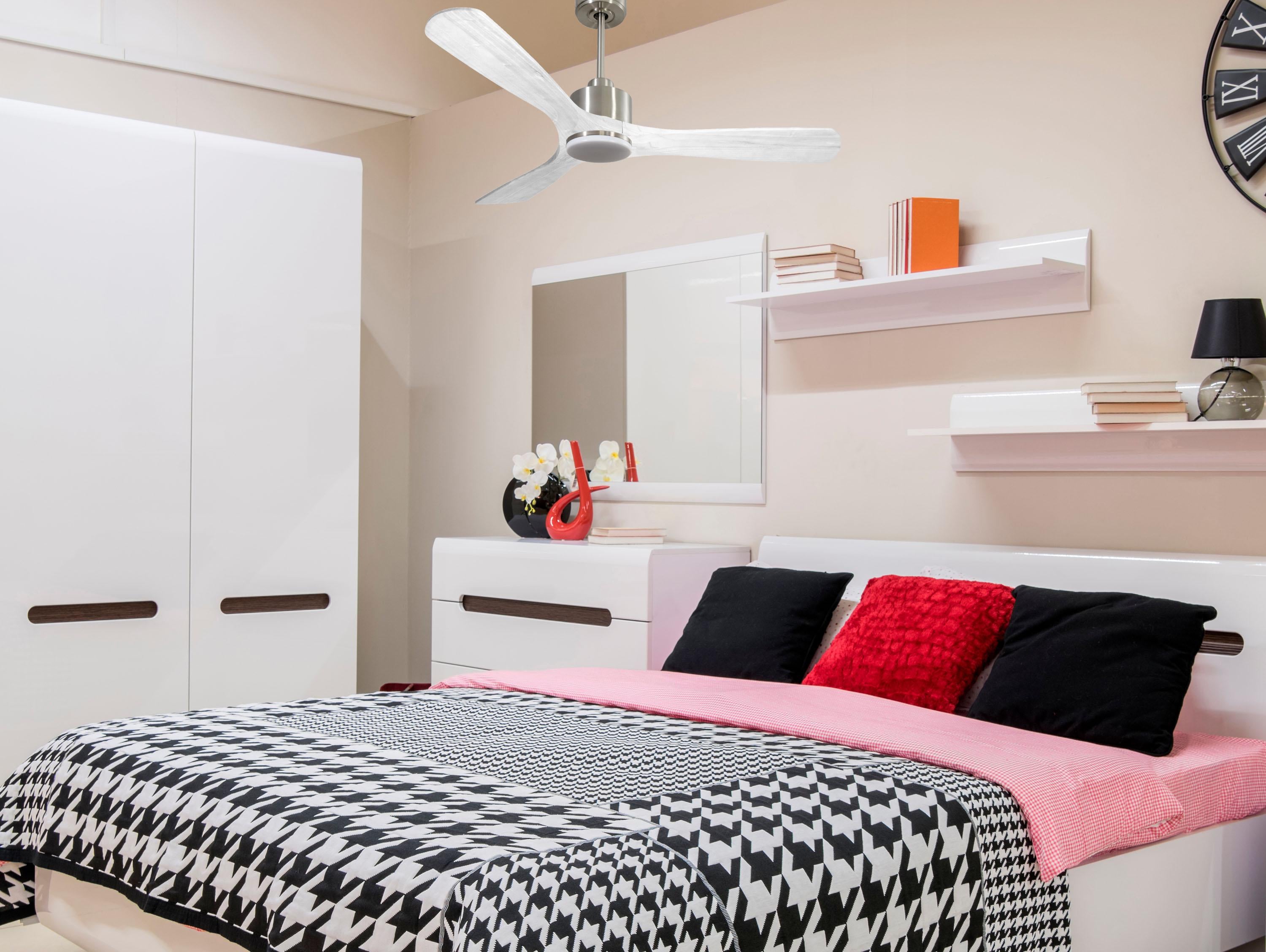   Ventilatore da soffitto Reversibile Termostato Dimmabile Wifi Motore CC Tetti inclinati Telecomando Luce a tre toni Hypersilence Memoria Shopify Vendible (AUTOMATICO)