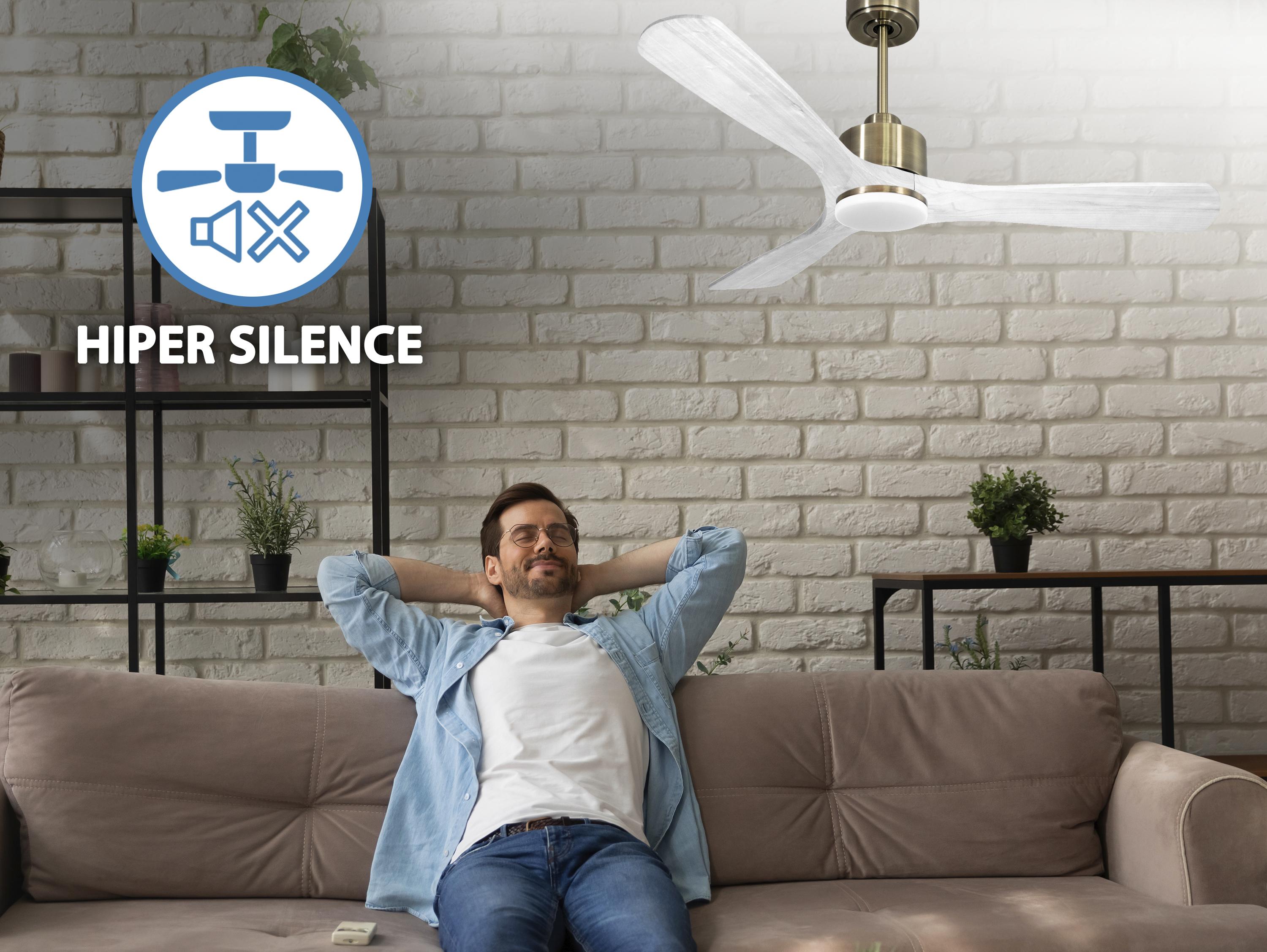   Ventilatore da soffitto Reversibile Termostato Dimmabile Wifi Motore CC Tetti inclinati Telecomando Luce a tre toni Hypersilence Memoria Shopify Vendible (AUTOMATICO)