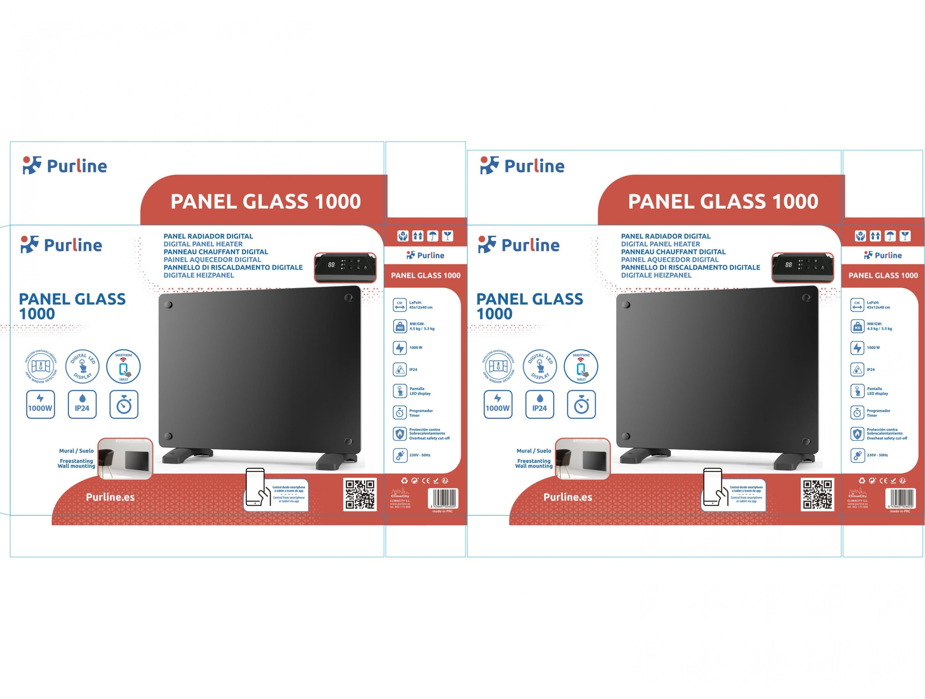 Radiatore a pannello in vetro da 1000 W con controllo WiFi tramite app