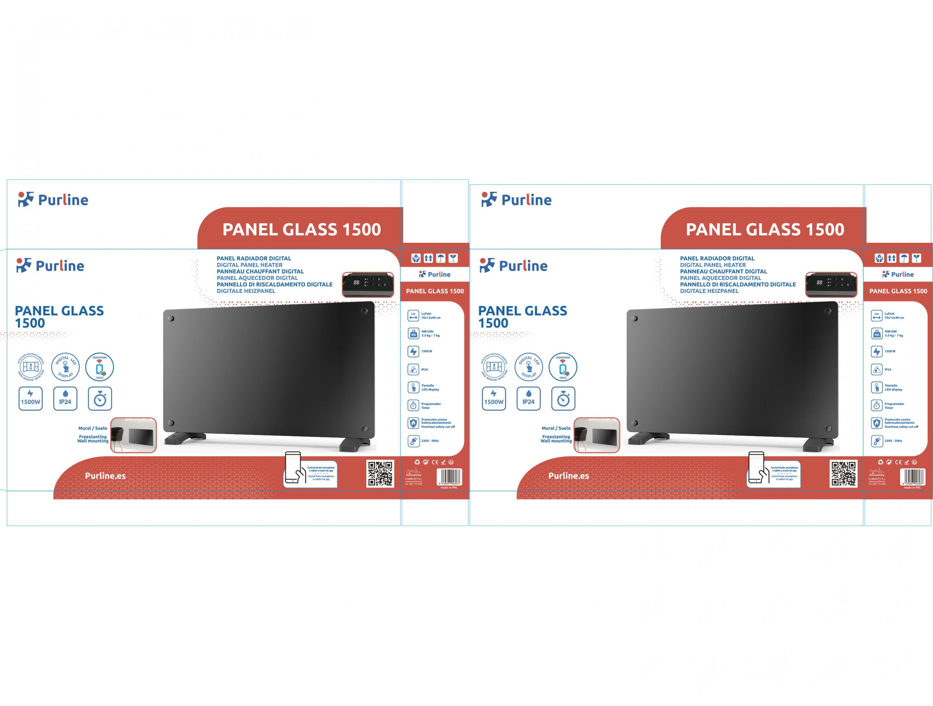 Radiatore con pannello in vetro da 1500W e controllo WiFi tramite App
