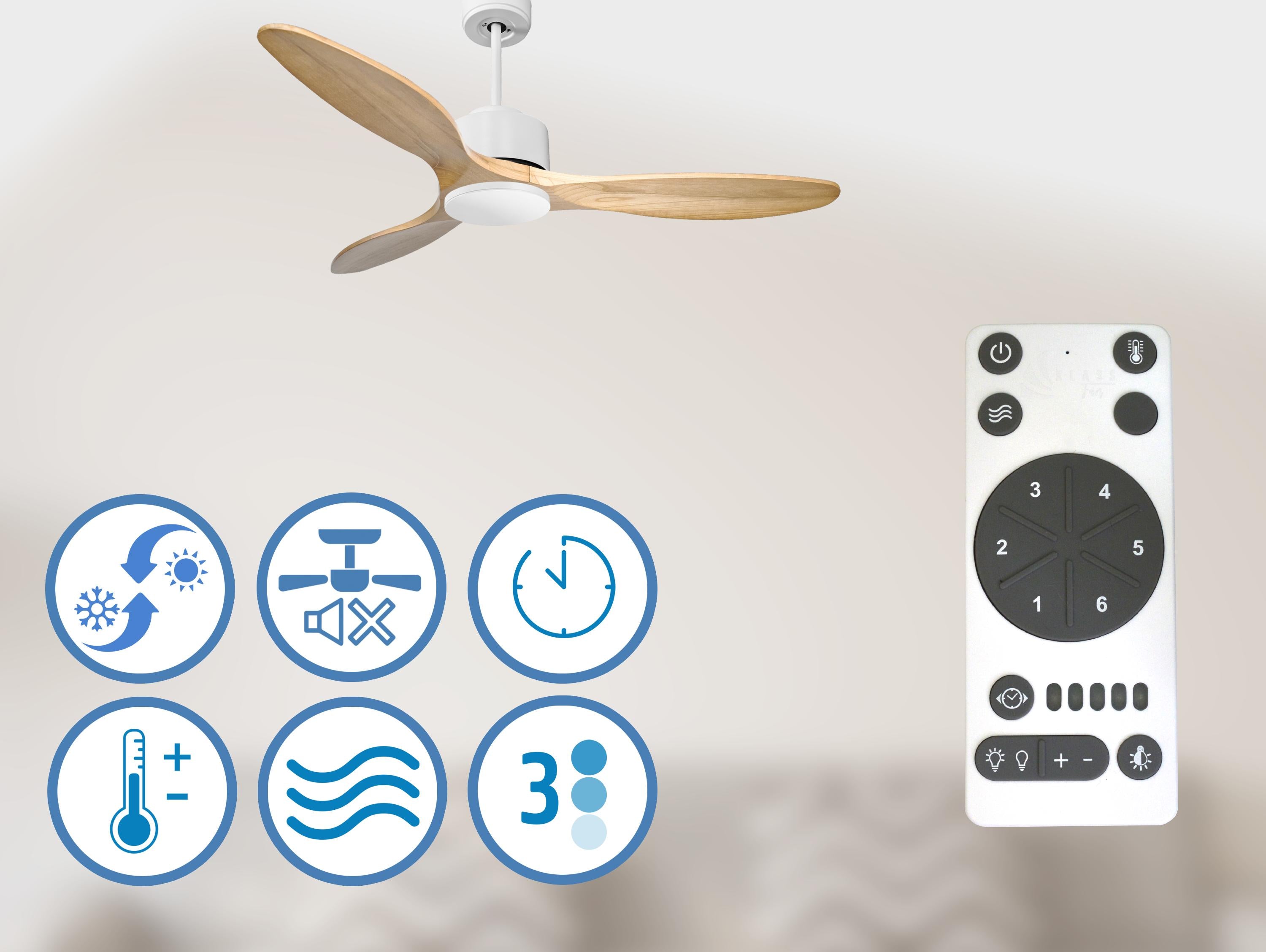 Salamis D132 C02 66049: Ventilatore da soffitto Wifi Motore CC Telecomando Hypersilence Memoria Shopify Vendible (AUTOMATICO)
