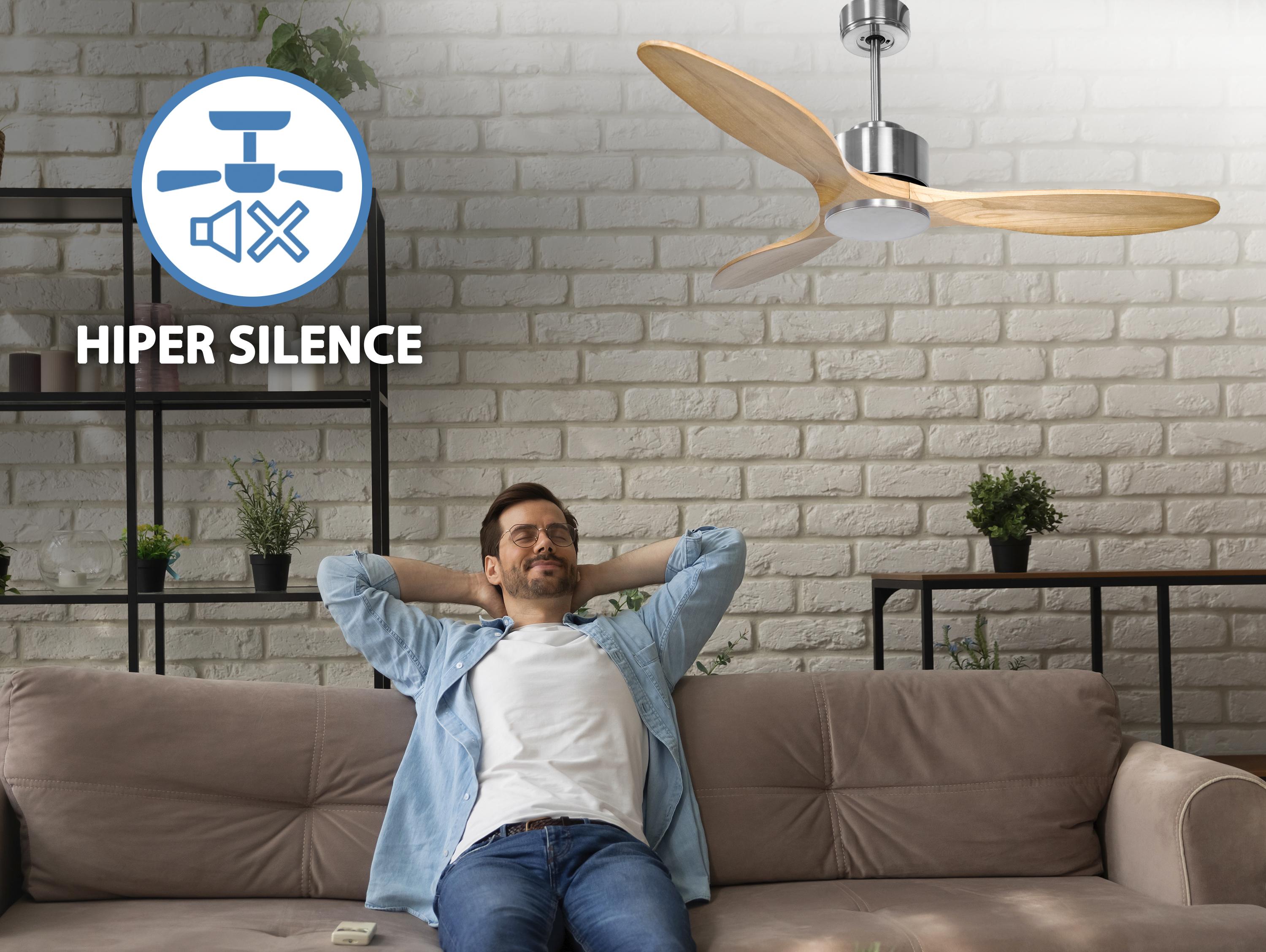 Salamis D132 C02 66416: Ventilatore da soffitto Reversibile Termostato Wifi Motore CC Tetti inclinati Telecomando Hypersilence Memoria Shopify Vendible (AUTOMATICO)