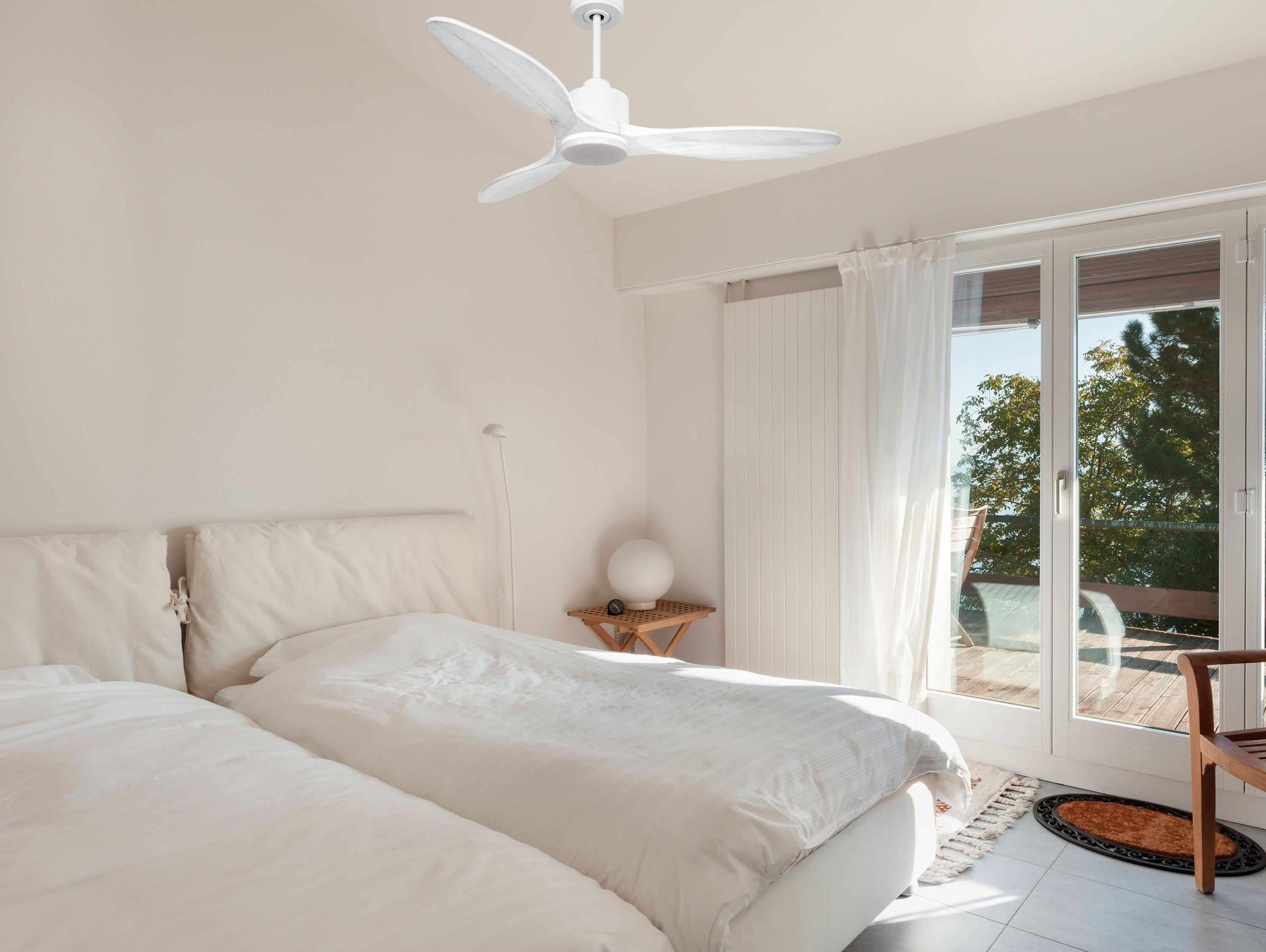   Ventilatore da soffitto Reversibile Termostato Dimmabile Wifi Motore CC Tetti inclinati Telecomando Luce a tre toni Hypersilence Memoria Shopify Vendible (AUTOMATICO)