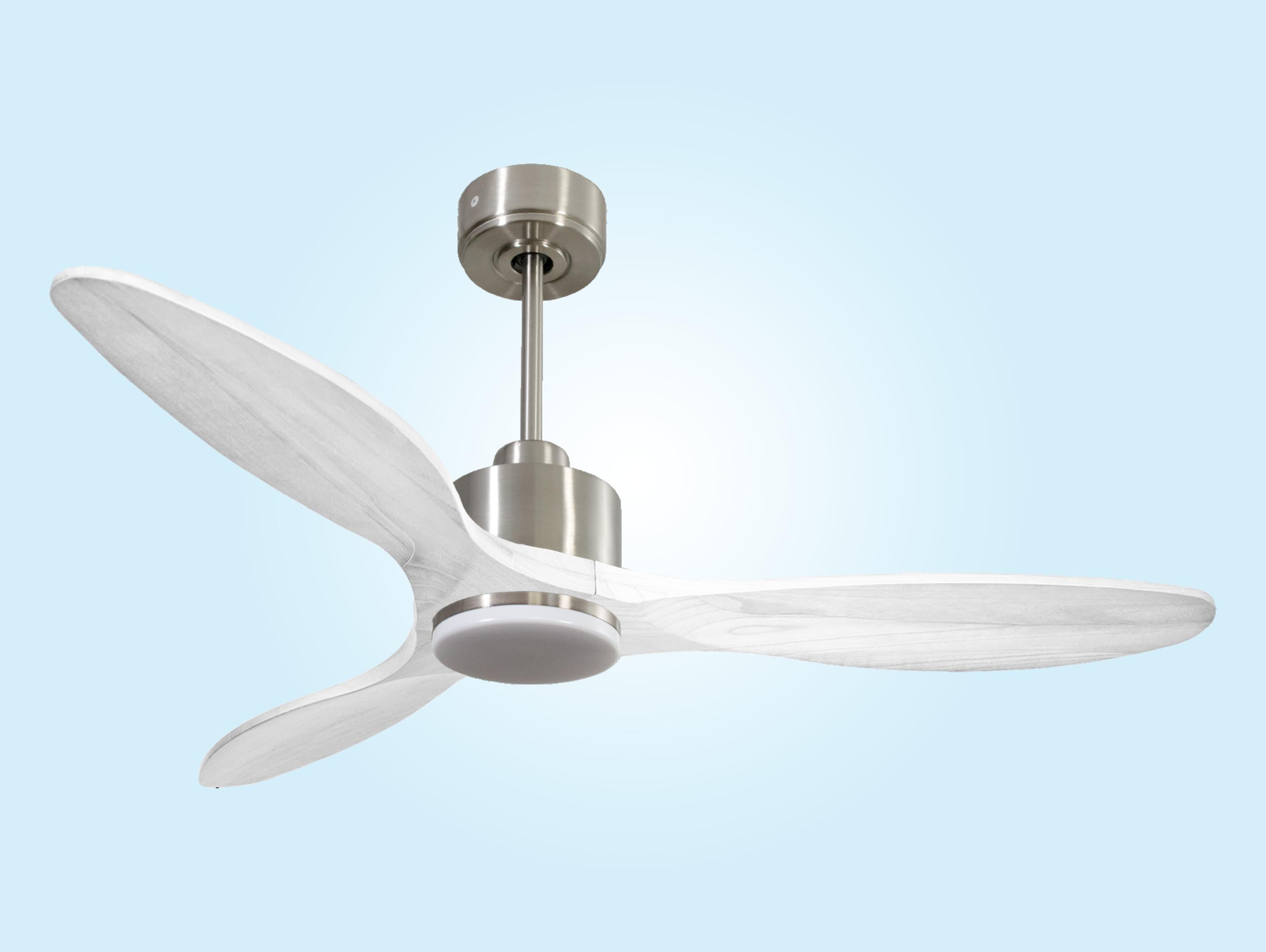 SantoriniD132C03LED65052: Ventilatore da soffitto Reversibile Termostato Dimmabile Wifi Motore CC Tetti inclinati Telecomando Luce a tre toni Hypersilence Memoria Shopify Vendible (AUTOMATICO)