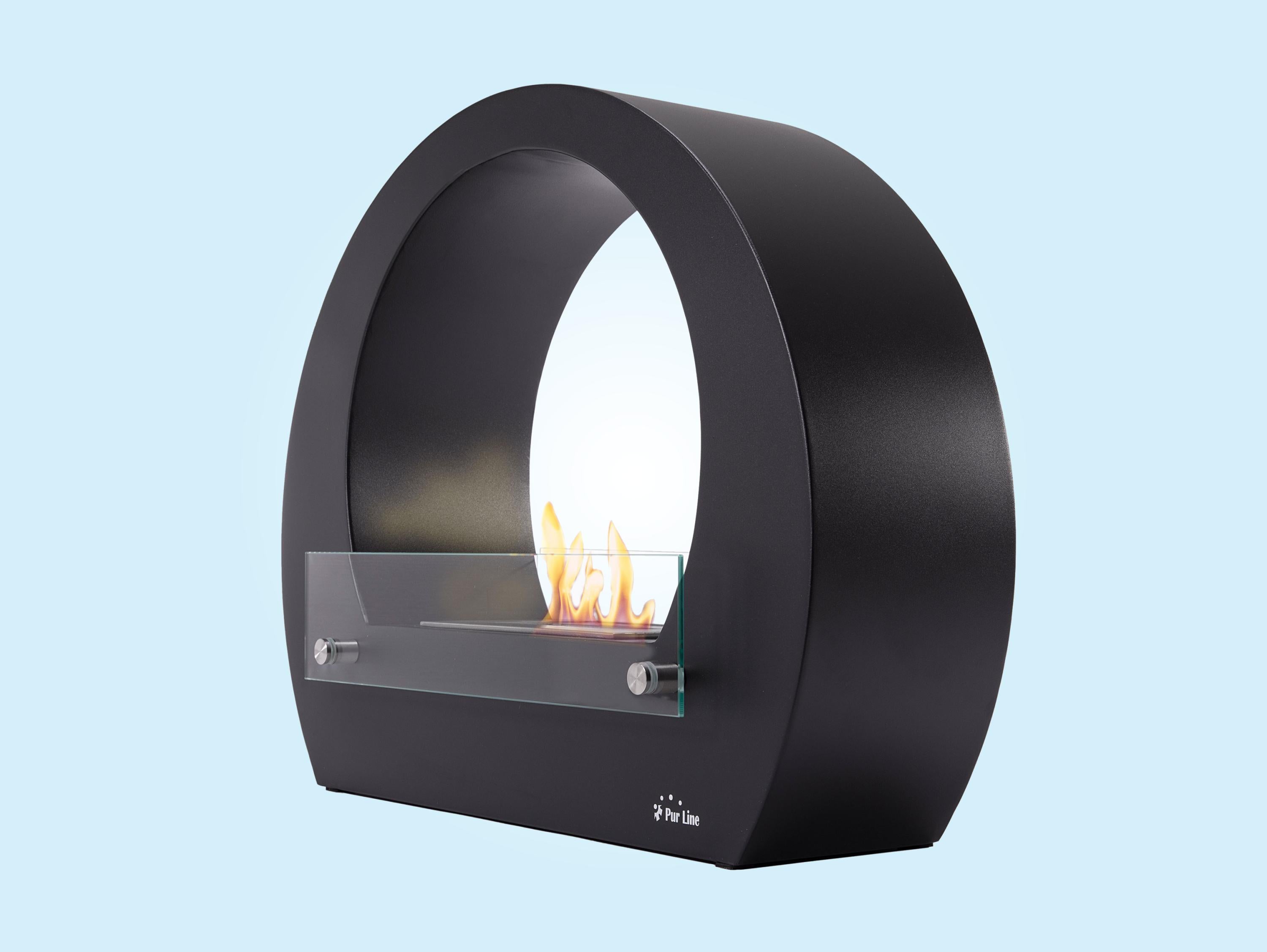 Camino a etanolo da pavimento semicircolare in acciaio laccato nero